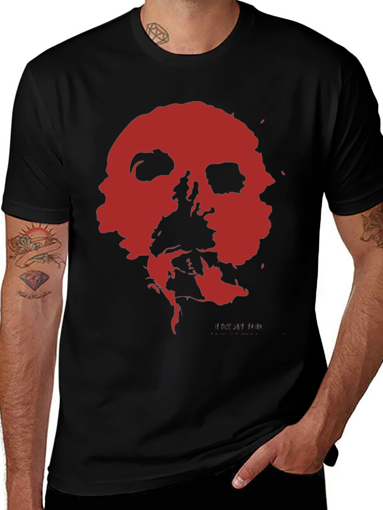 Abstract Red Skull Graphic Print Black T-Shirt