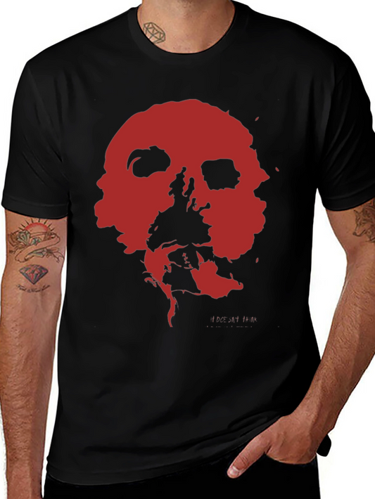 Abstract Red Skull Graphic Print Black T-Shirt