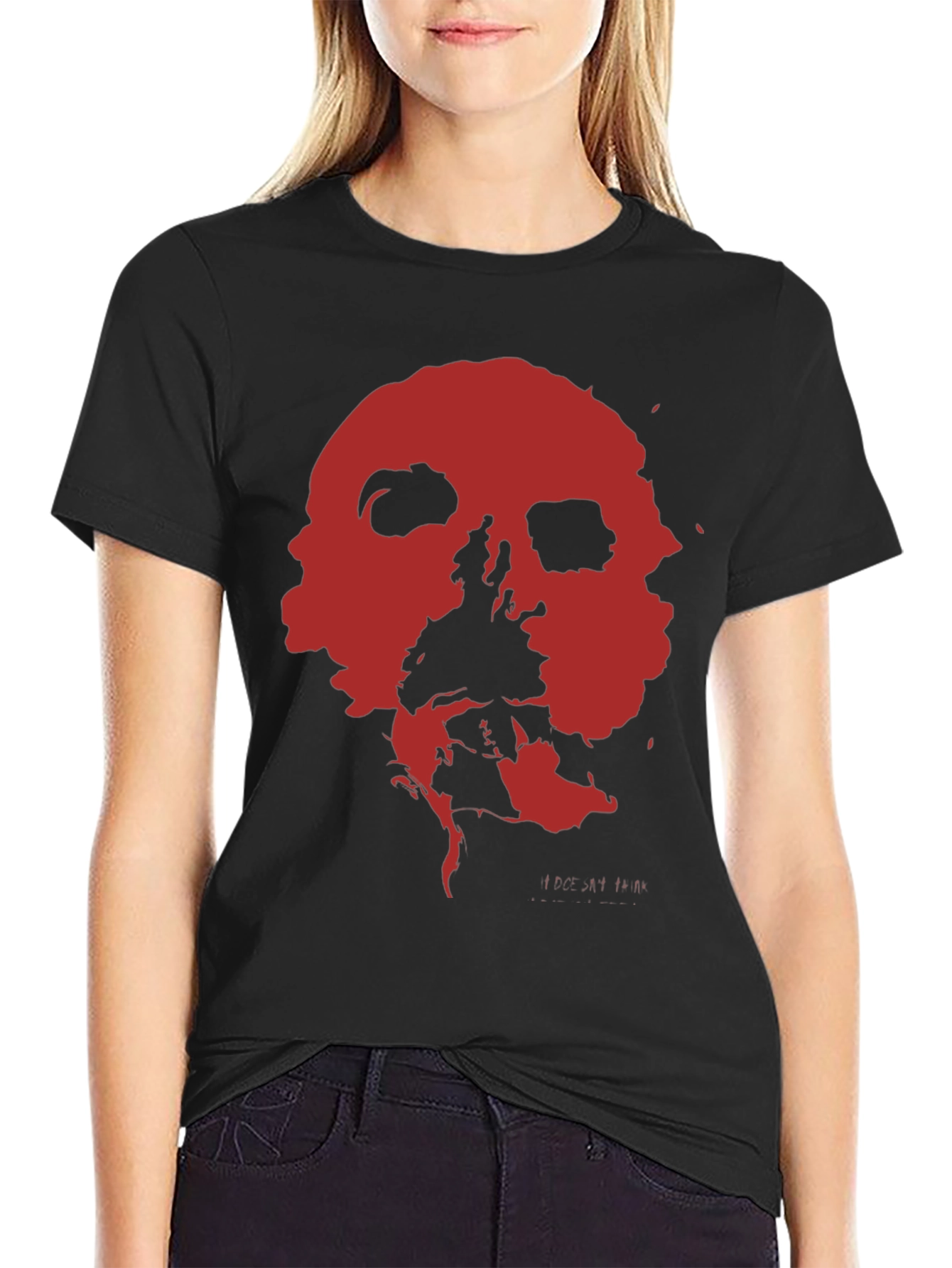 Abstract Red Skull Graphic Print Black T-Shirt