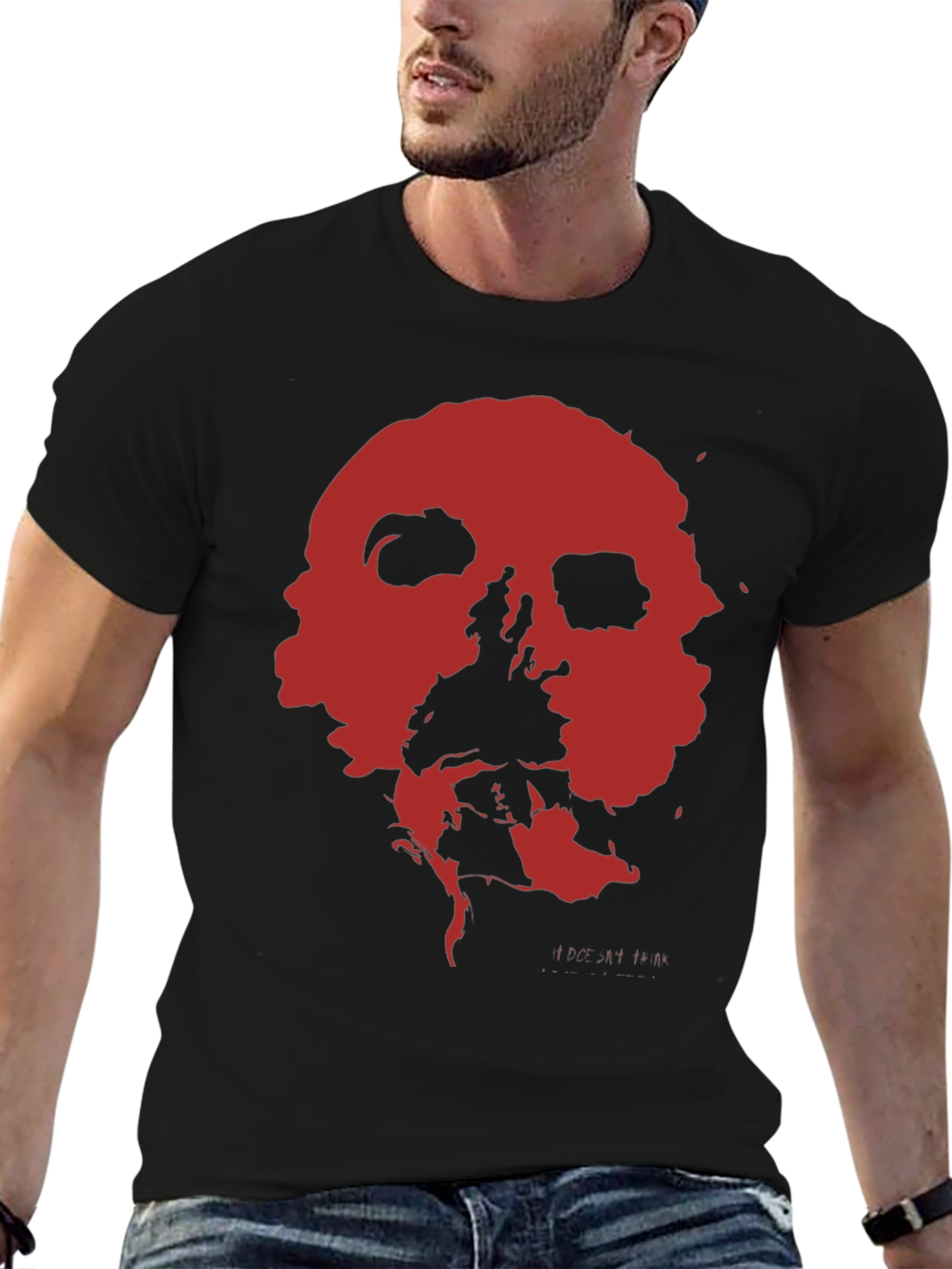 Abstract Red Skull Graphic Print Black T-Shirt