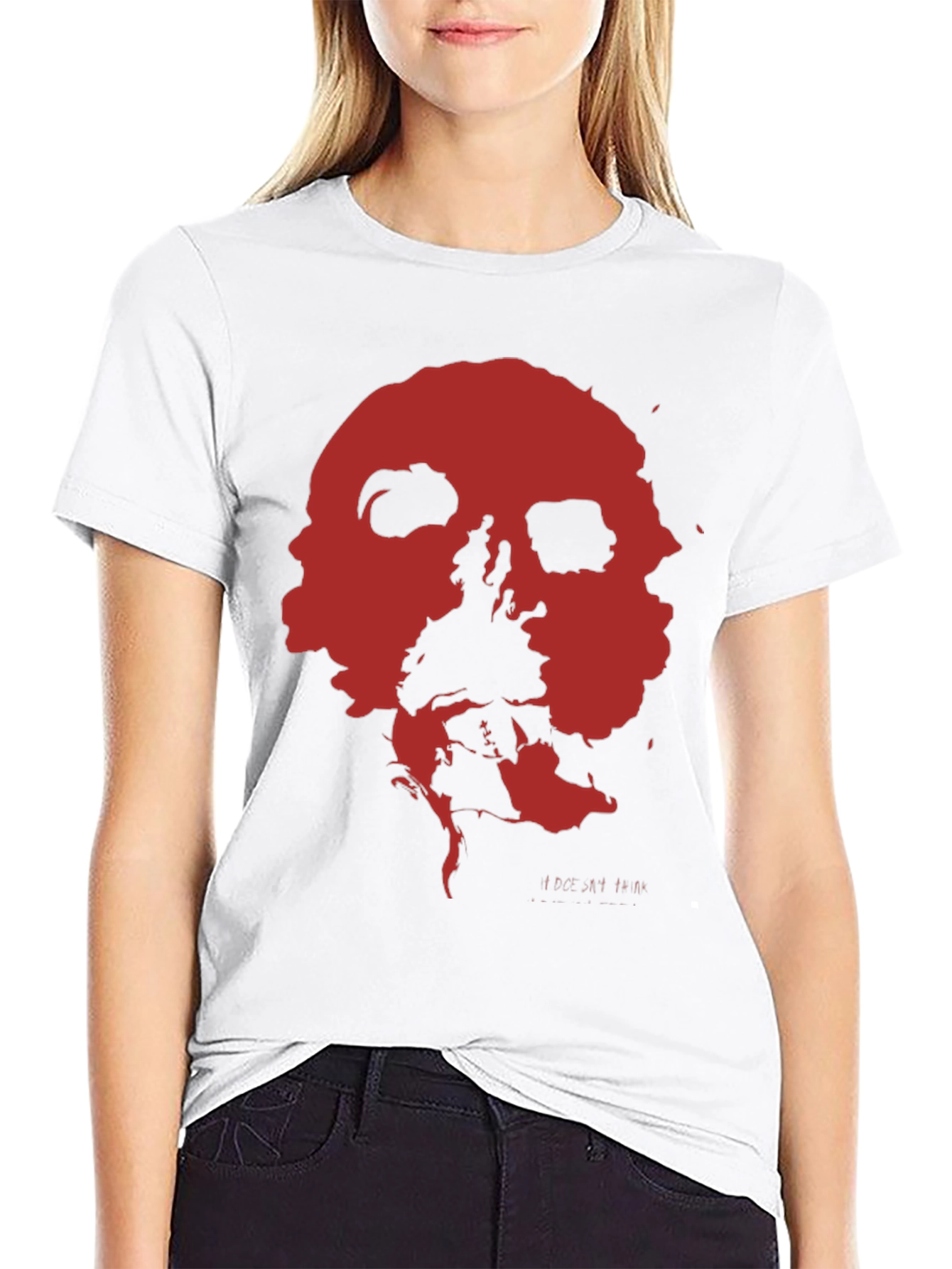 Abstract Red Skull Graphic Print Black T-Shirt