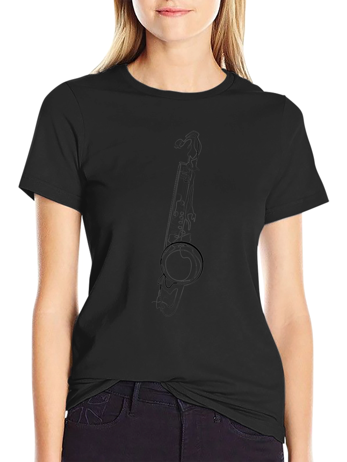 Saxophone Line Art Black T-Shirt - Musicians Tee