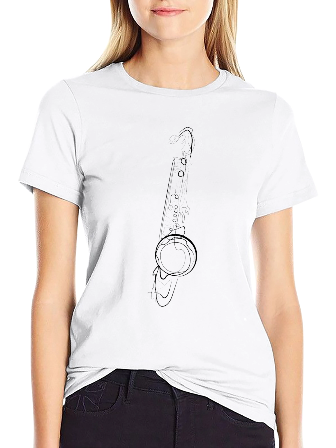 Saxophone Line Art Black T-Shirt - Musicians Tee