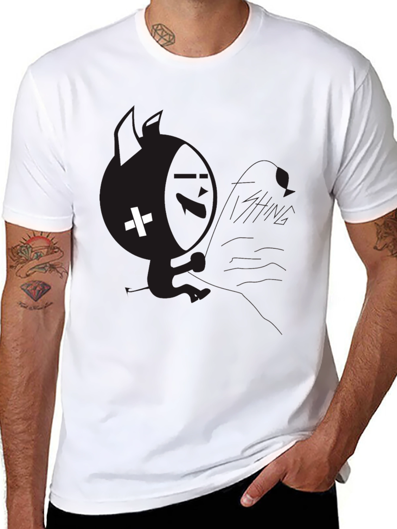 Mens Black Graphic T-Shirt with White Plus Design