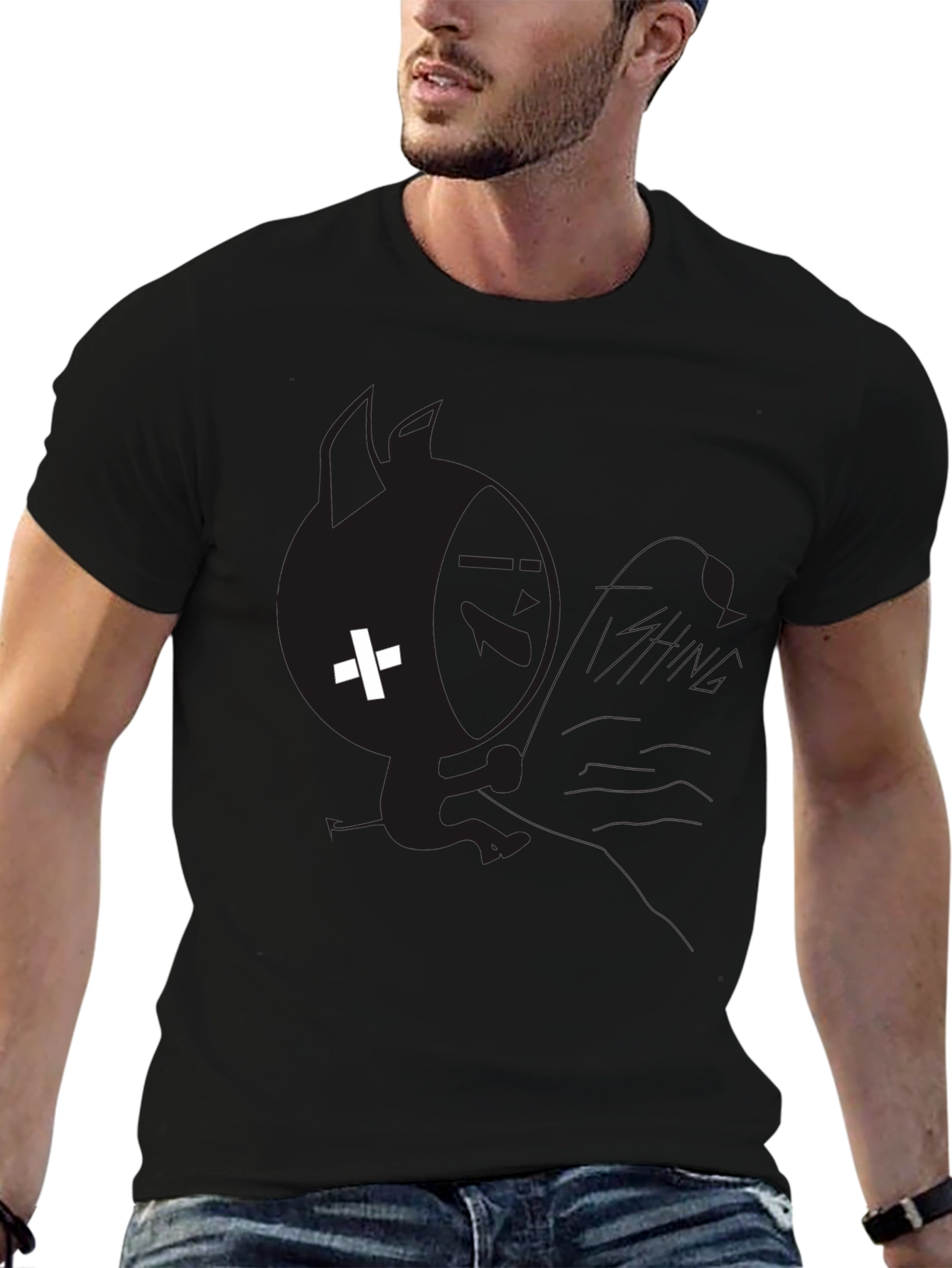 Mens Black Graphic T-Shirt with White Plus Design