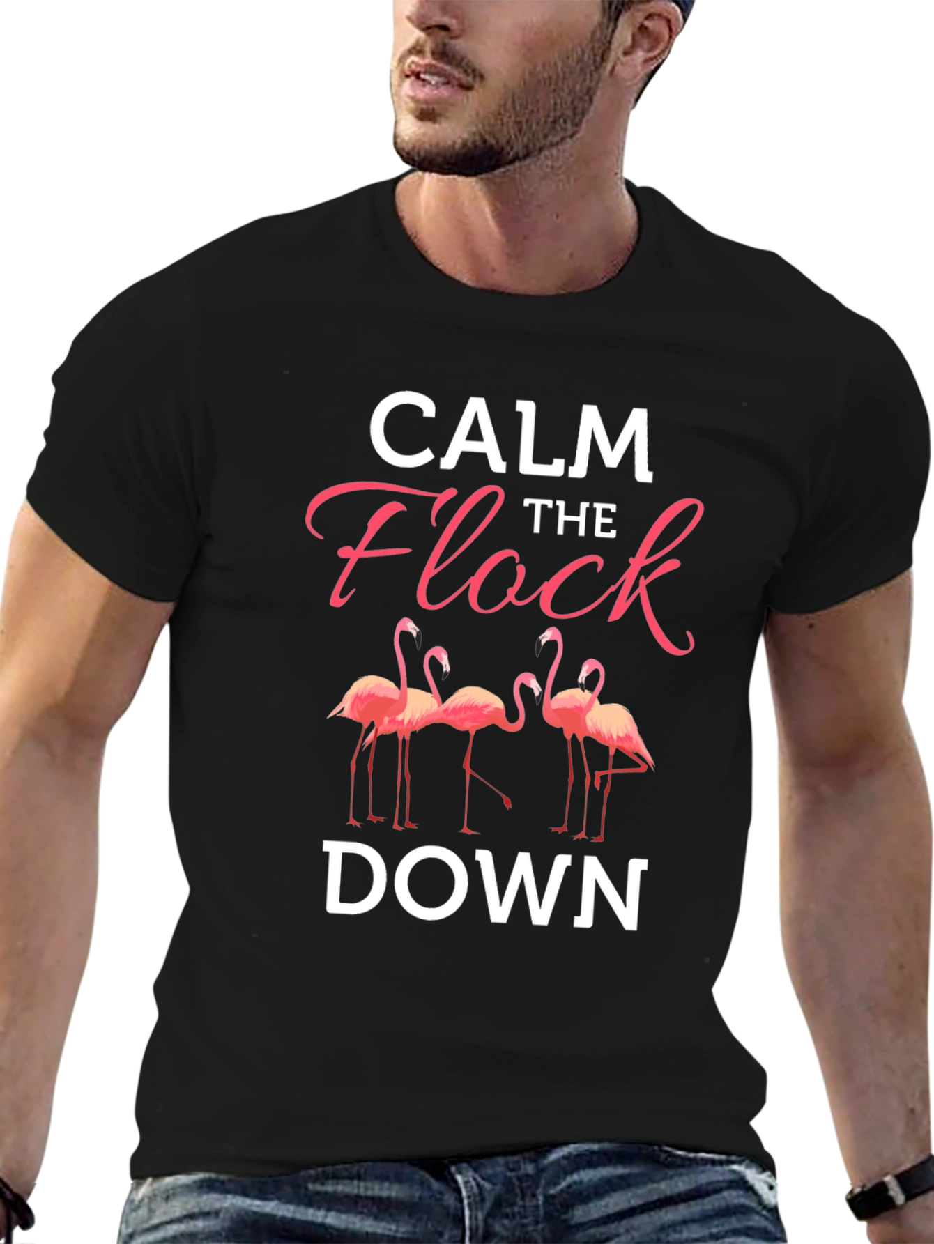 Calm the Flock Down Flamingo Graphic T-Shirt