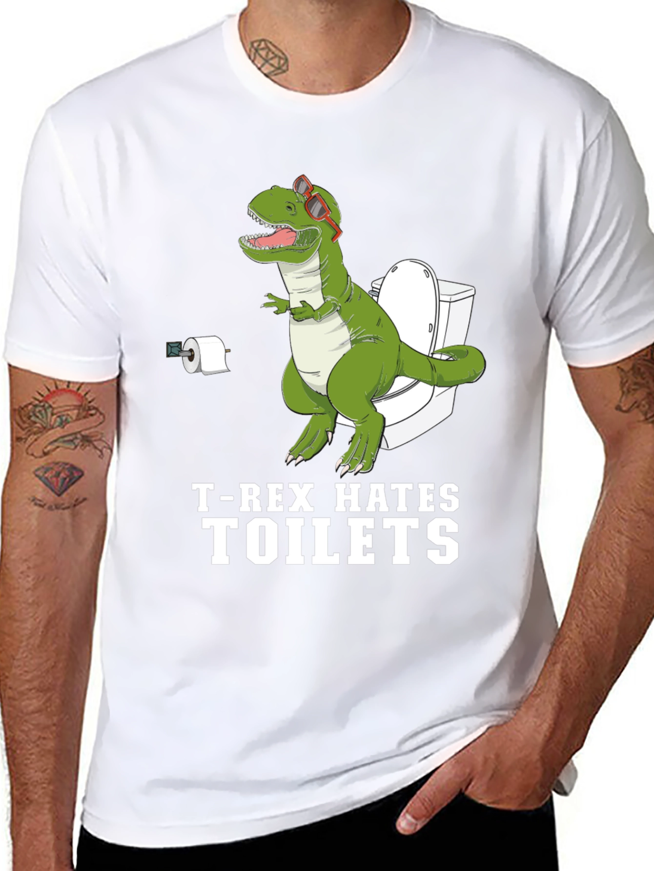 Funny T-Rex Hates Toilets Graphic Tee