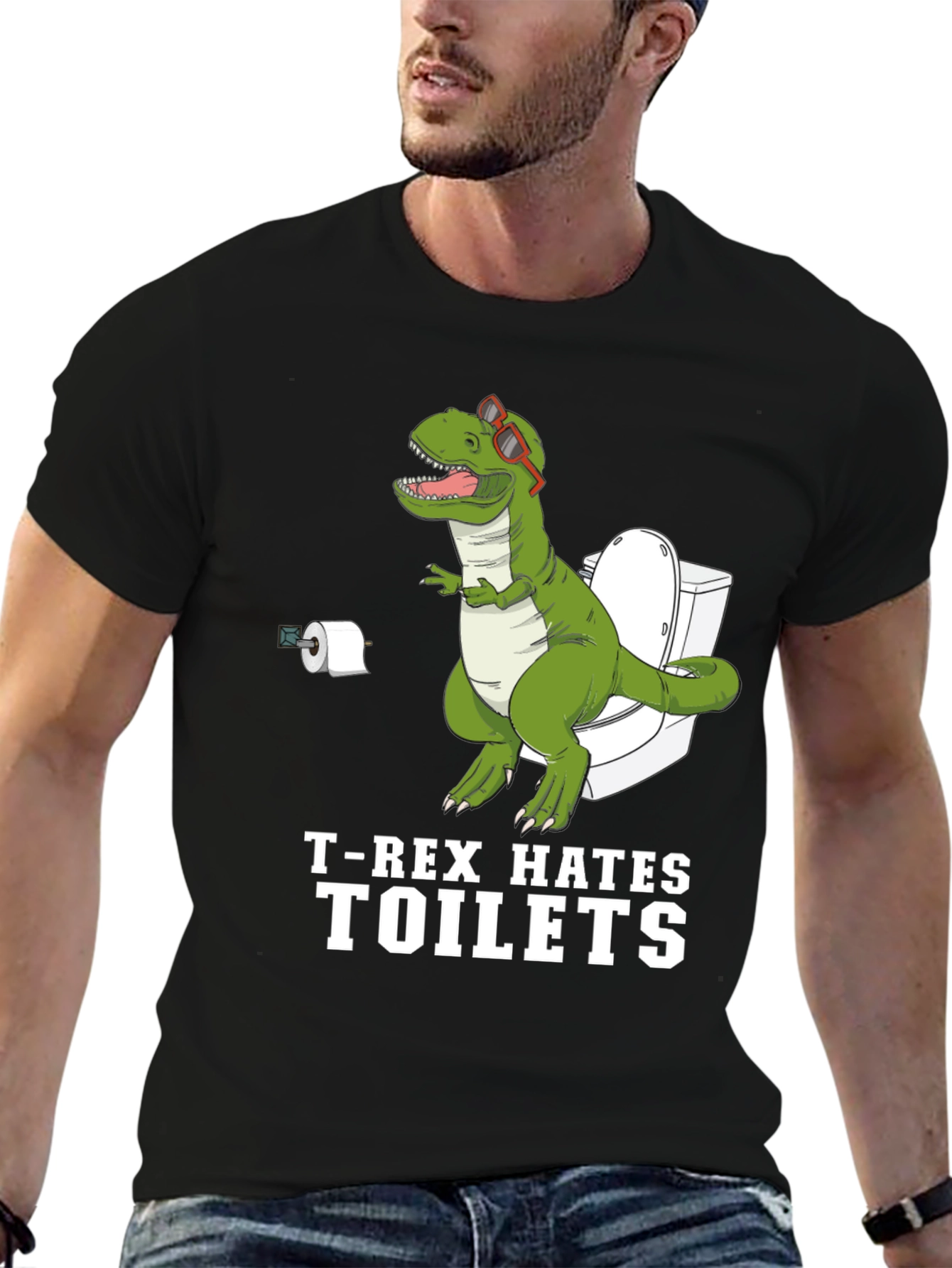 Funny T-Rex Hates Toilets Graphic Tee