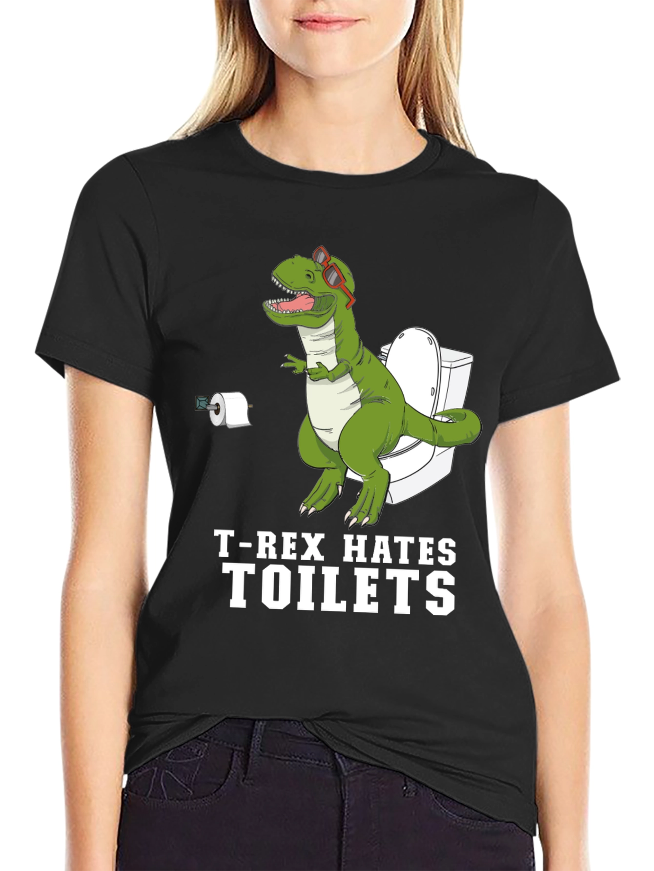 Funny T-Rex Hates Toilets Graphic Tee