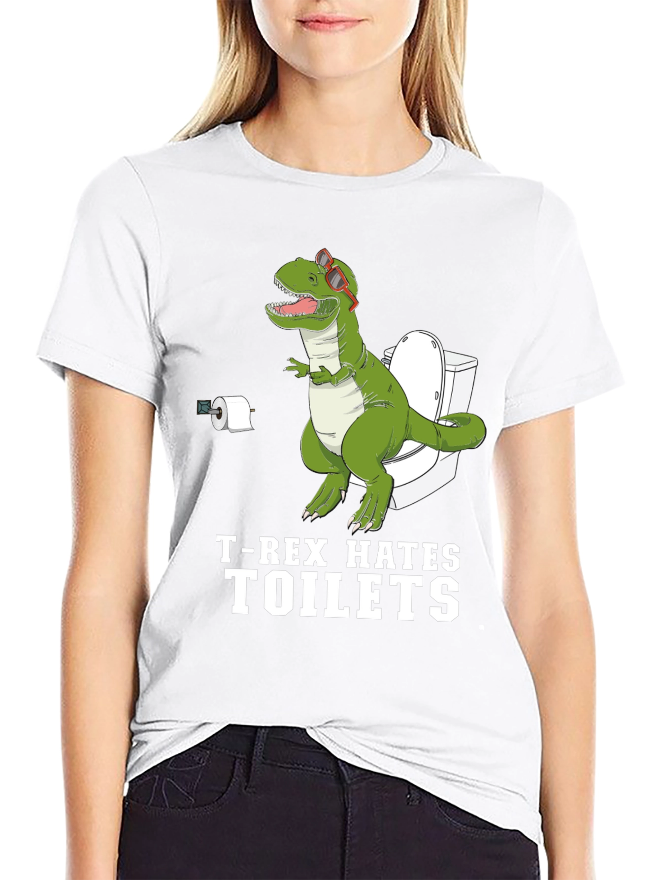 Funny T-Rex Hates Toilets Graphic Tee