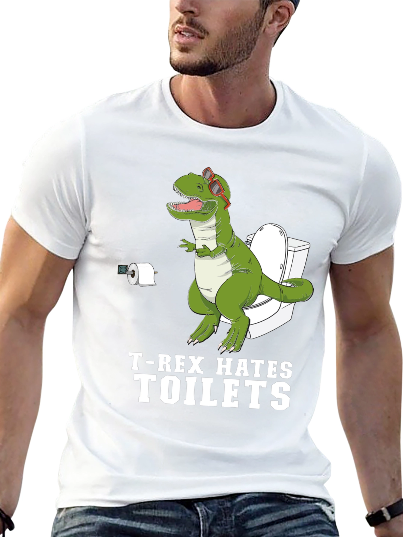 Funny T-Rex Hates Toilets Graphic Tee