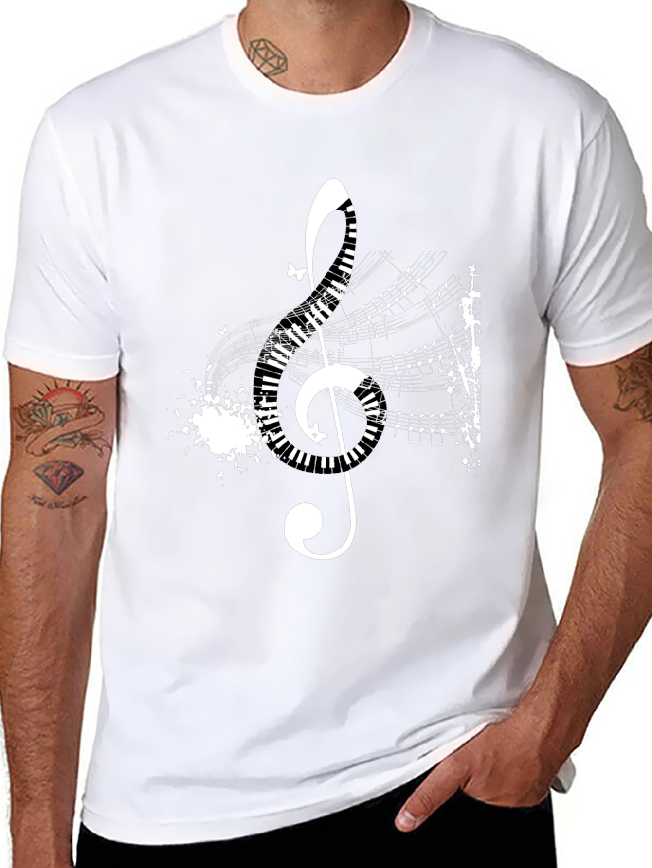 Musical Treble Clef Graphic Black T-Shirt