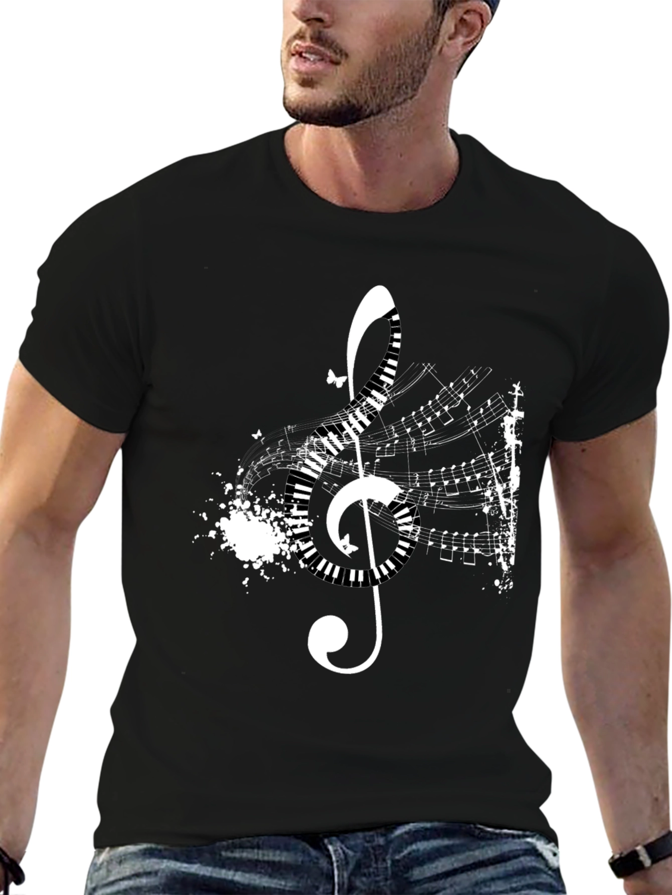 Musical Treble Clef Graphic Black T-Shirt