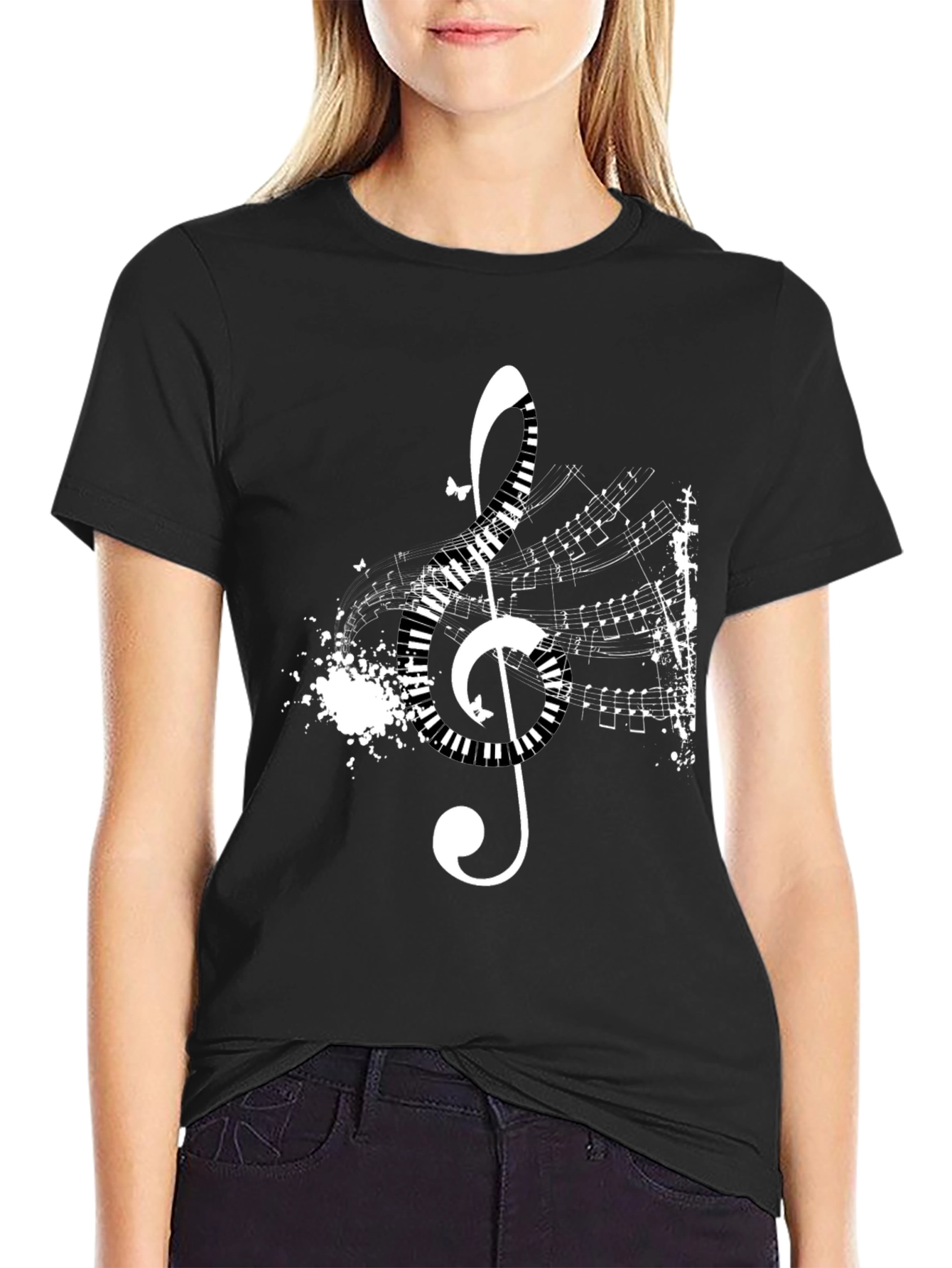Musical Treble Clef Graphic Black T-Shirt
