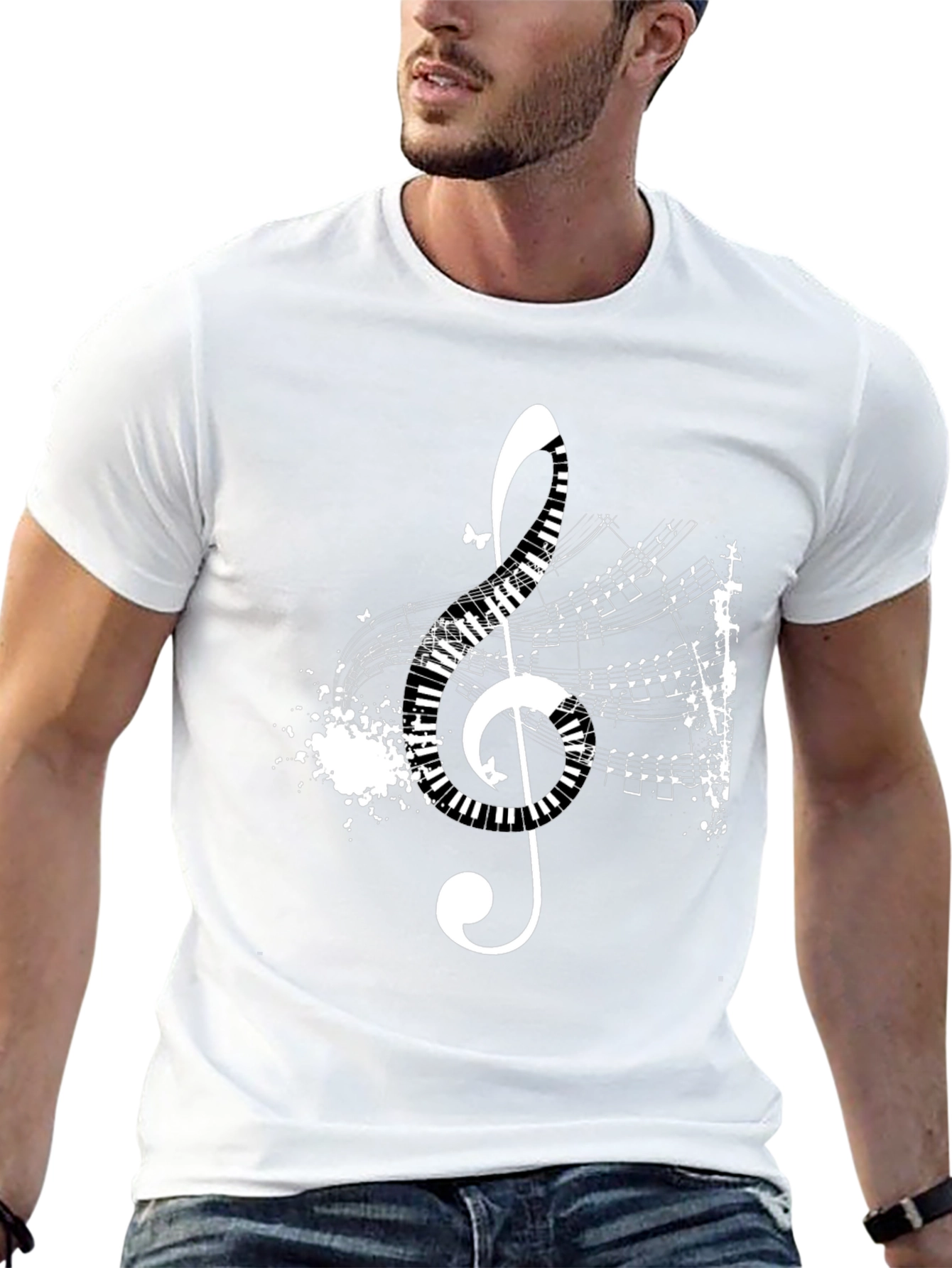 Musical Treble Clef Graphic Black T-Shirt