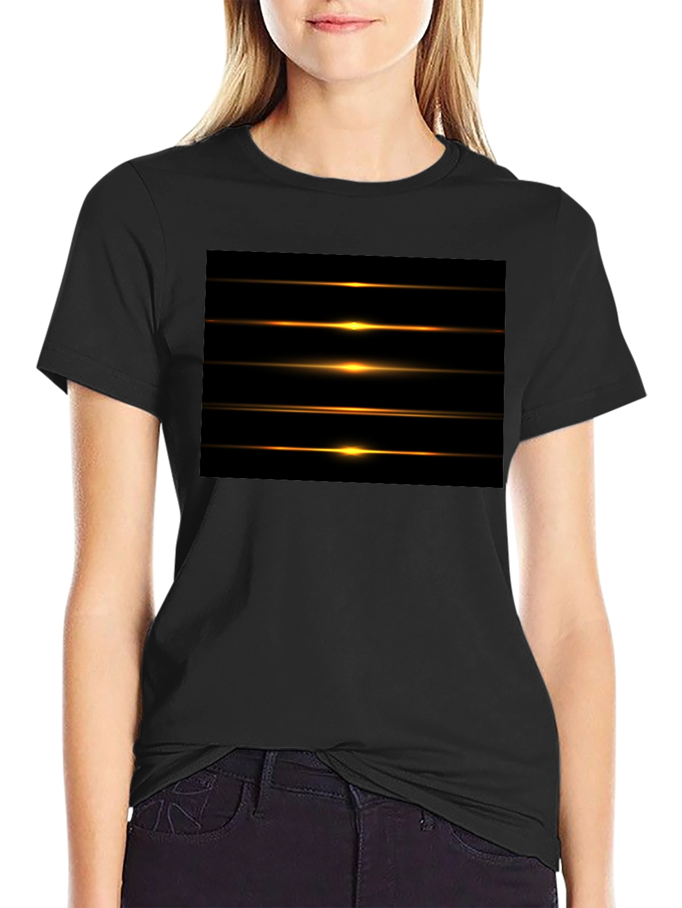 Mens Black Graphic Tee - Light Streak Design