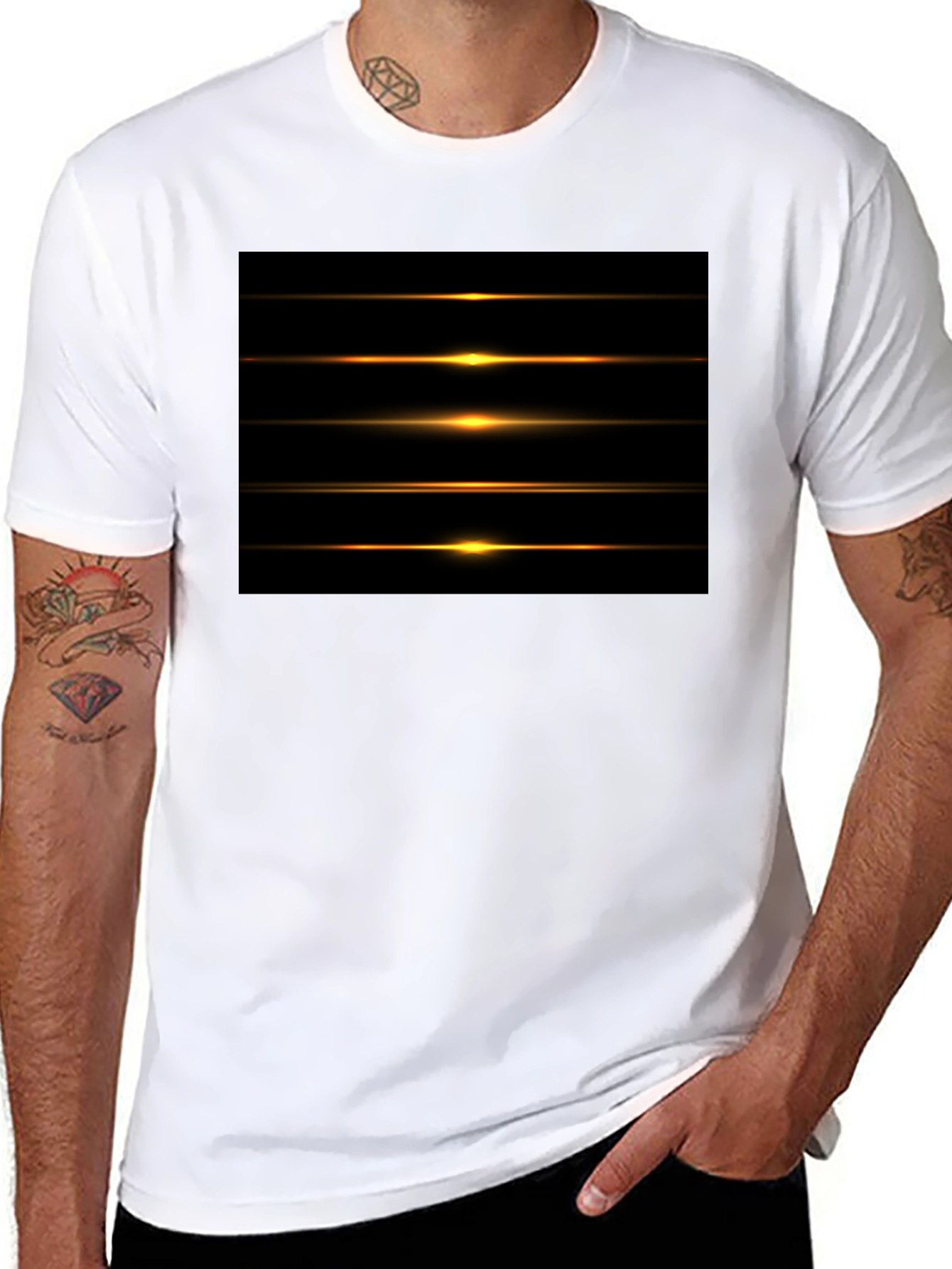 Mens Black Graphic Tee - Light Streak Design