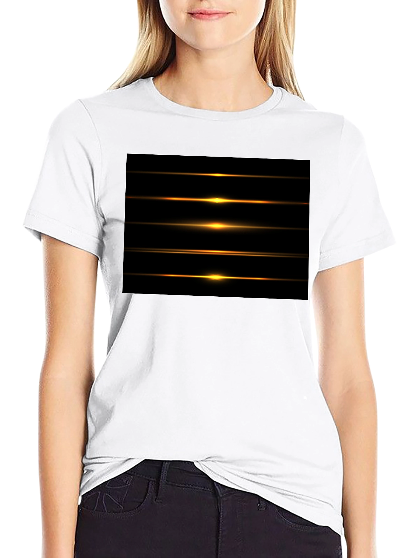 Mens Black Graphic Tee - Light Streak Design