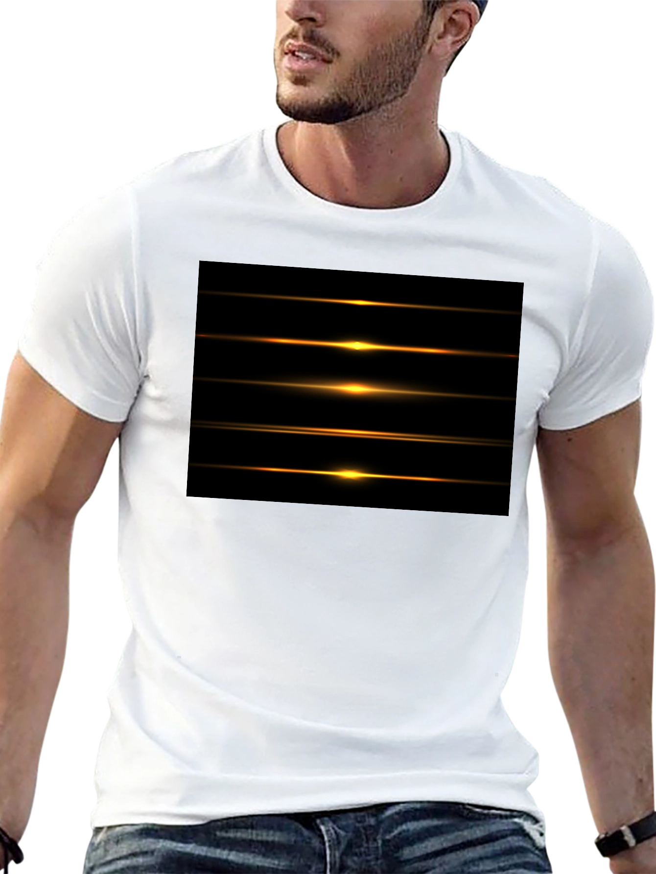 Mens Black Graphic Tee - Light Streak Design
