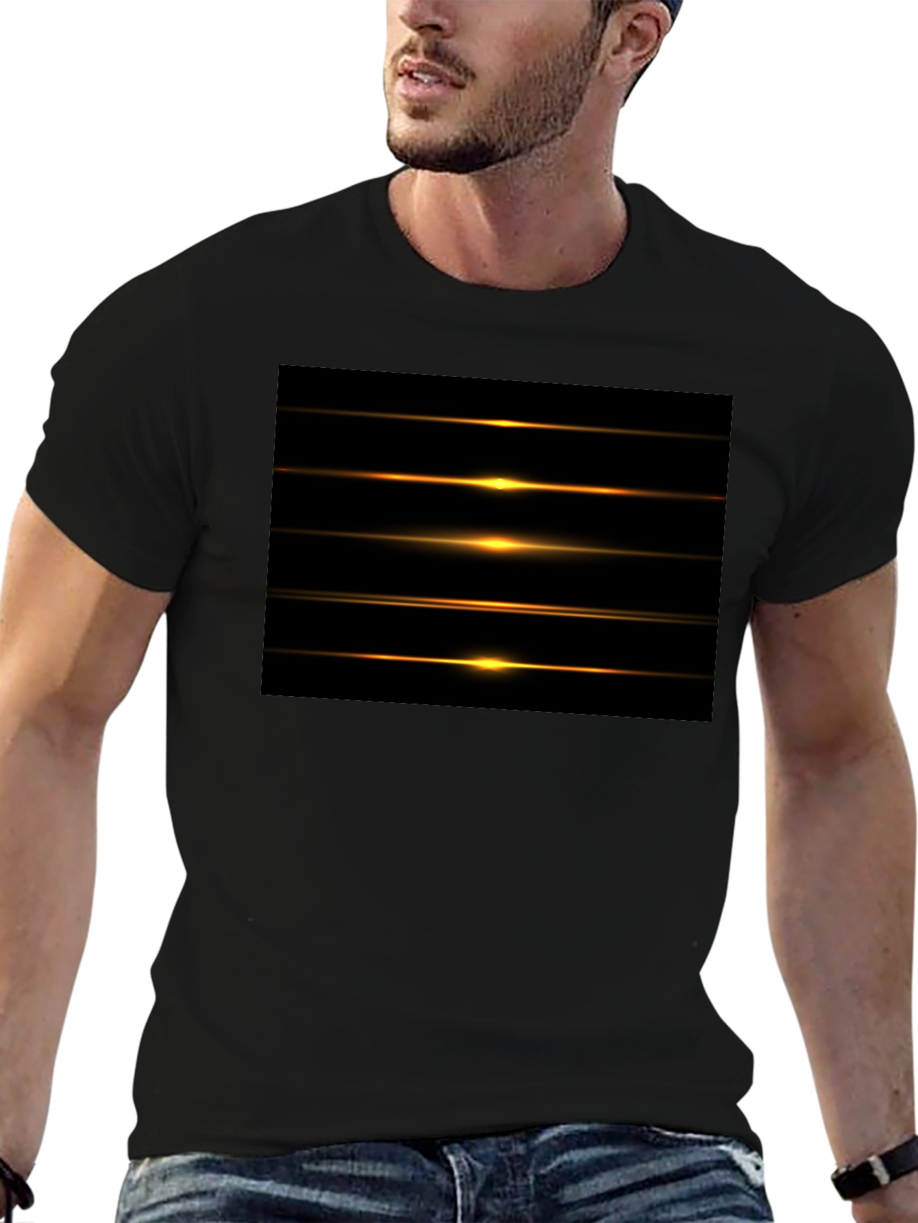Mens Black Graphic Tee - Light Streak Design