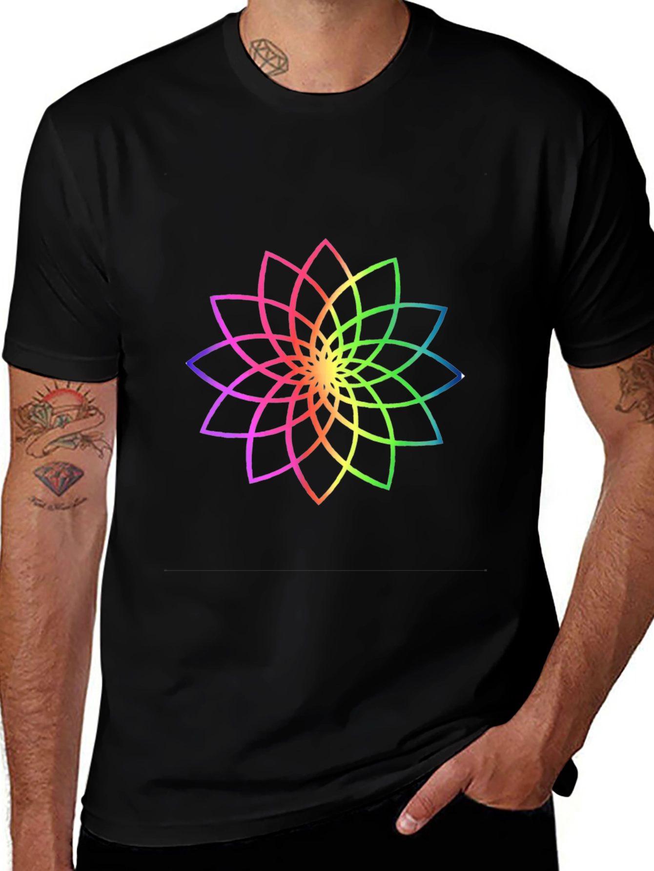 Rainbow Lotus Black T-Shirt