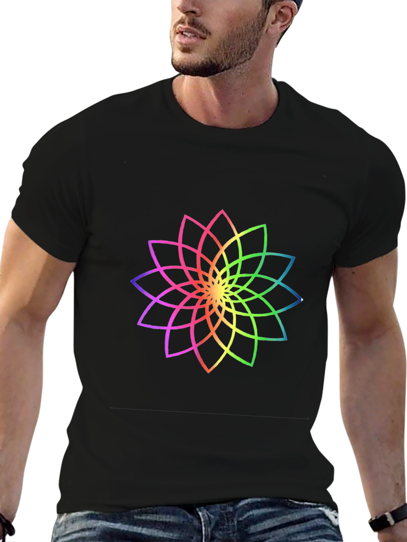 Rainbow Lotus Black T-Shirt