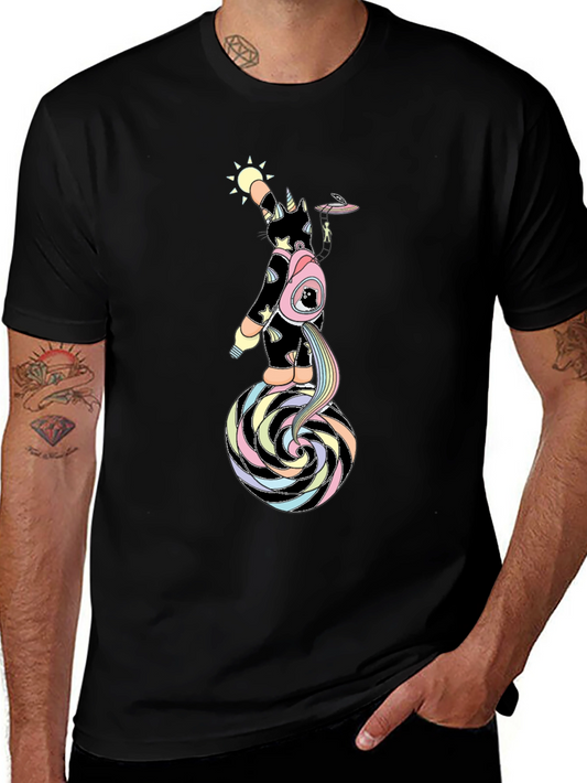 Unicorn UFO Rainbow Swirl Graphic Tee - Mens Black T-Shirt