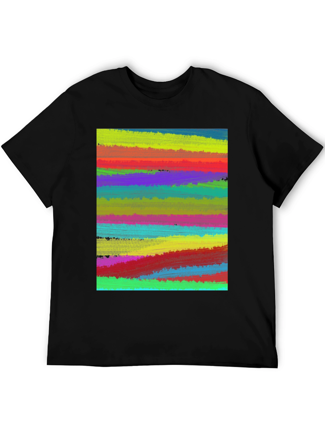 Abstract Painted Stripes Mens Black T-Shirt