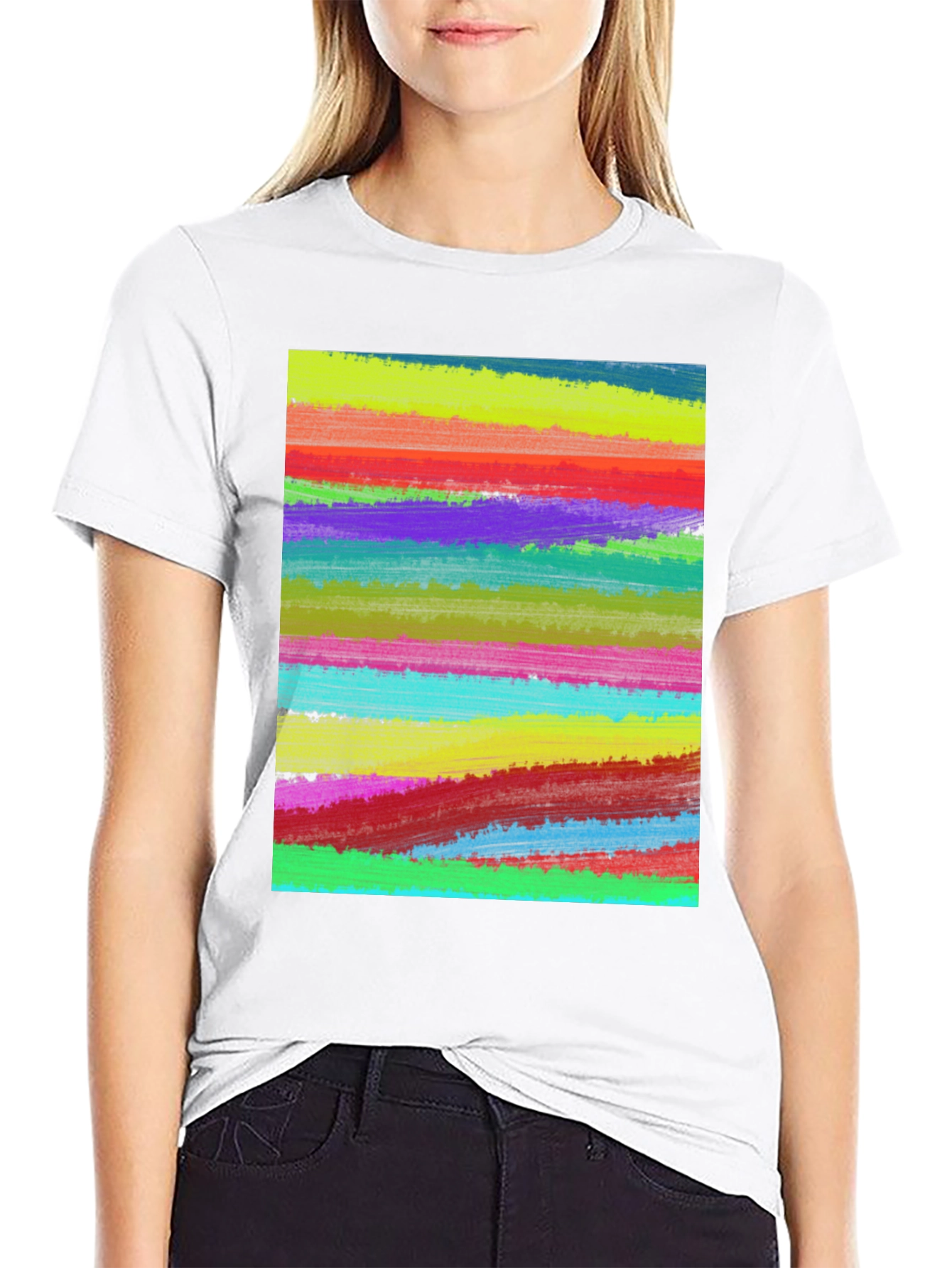 Abstract Painted Stripes Mens Black T-Shirt