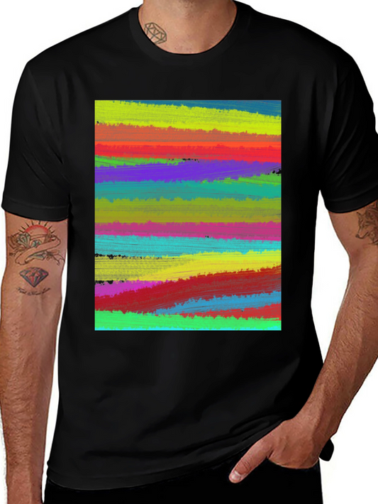 Abstract Painted Stripes Mens Black T-Shirt