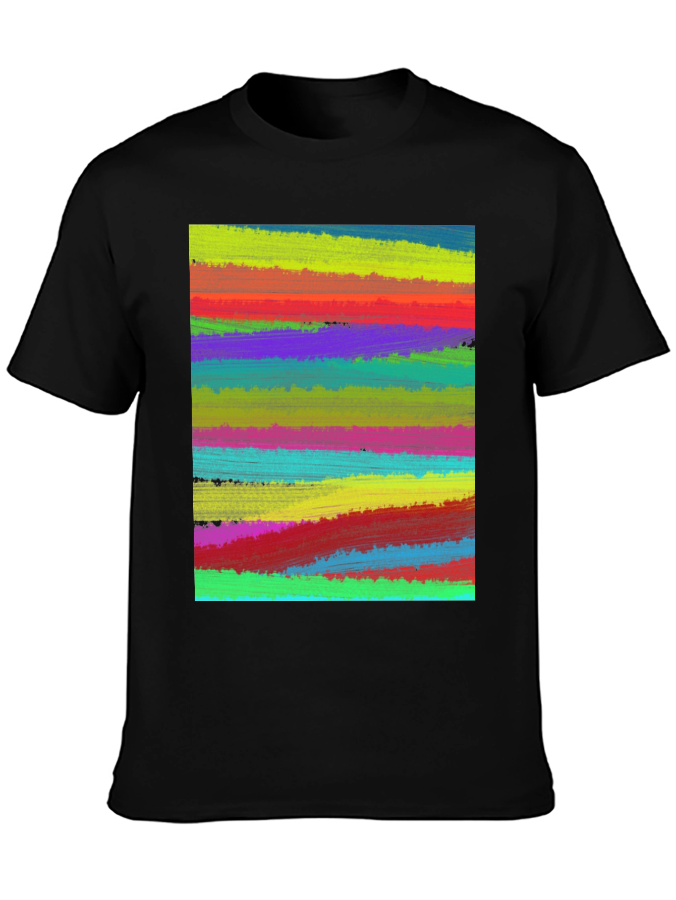 Abstract Painted Stripes Mens Black T-Shirt