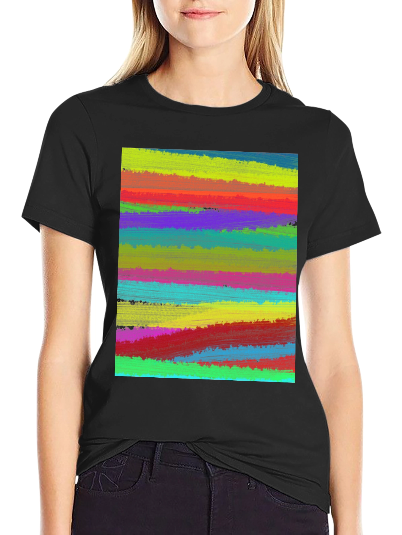 Abstract Painted Stripes Mens Black T-Shirt