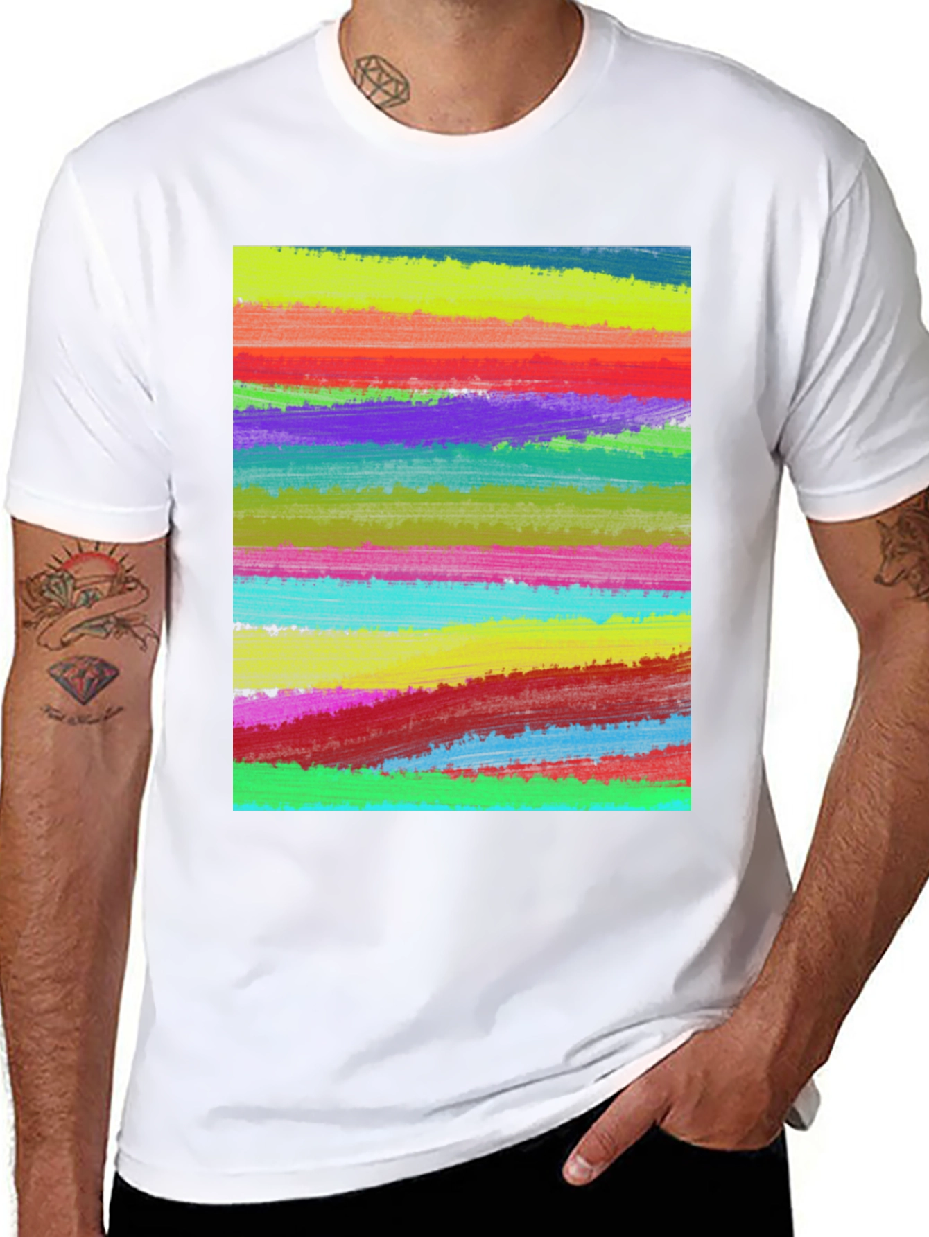 Abstract Painted Stripes Mens Black T-Shirt