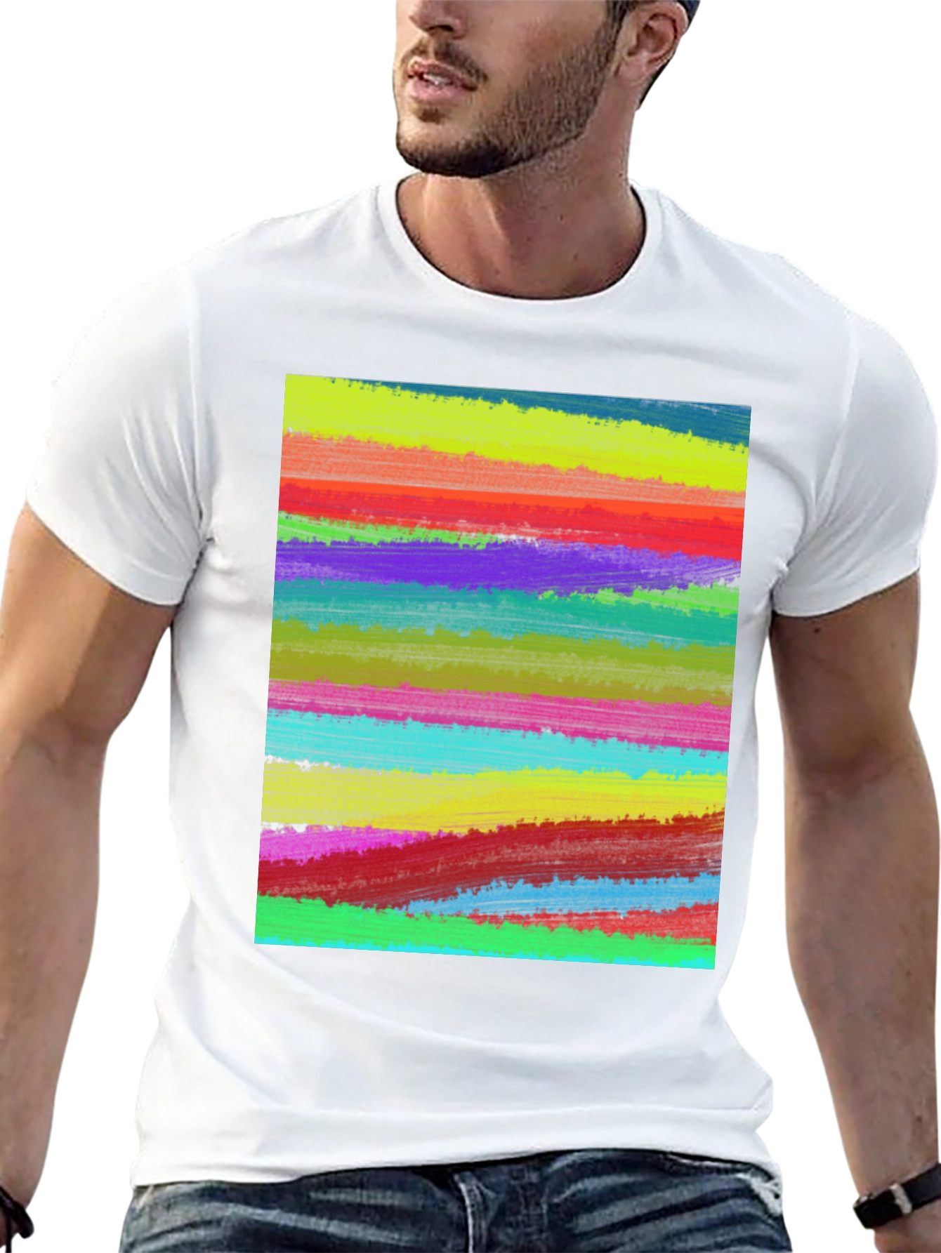 Abstract Painted Stripes Mens Black T-Shirt