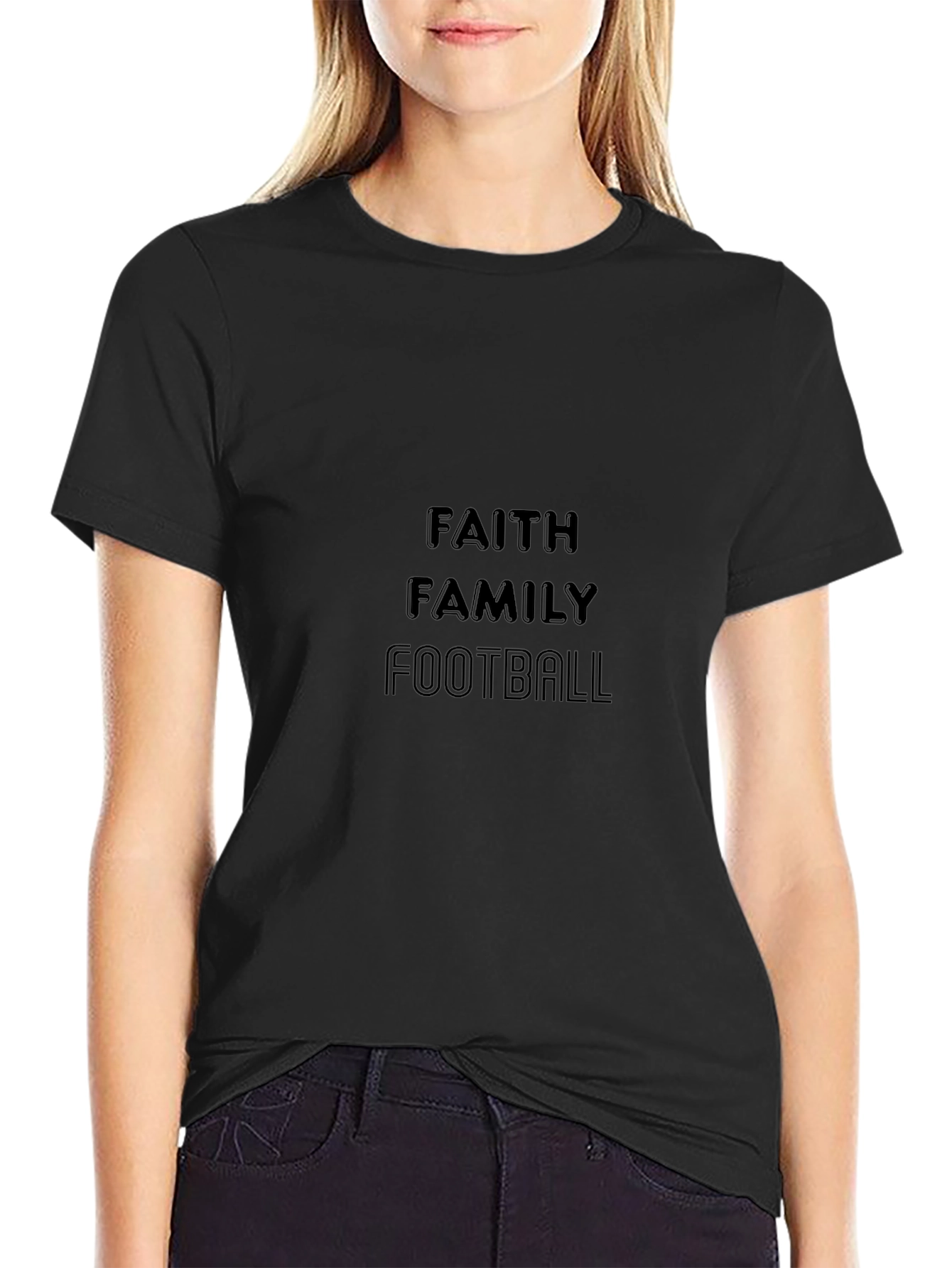 Faith Family Football Black T-Shirt