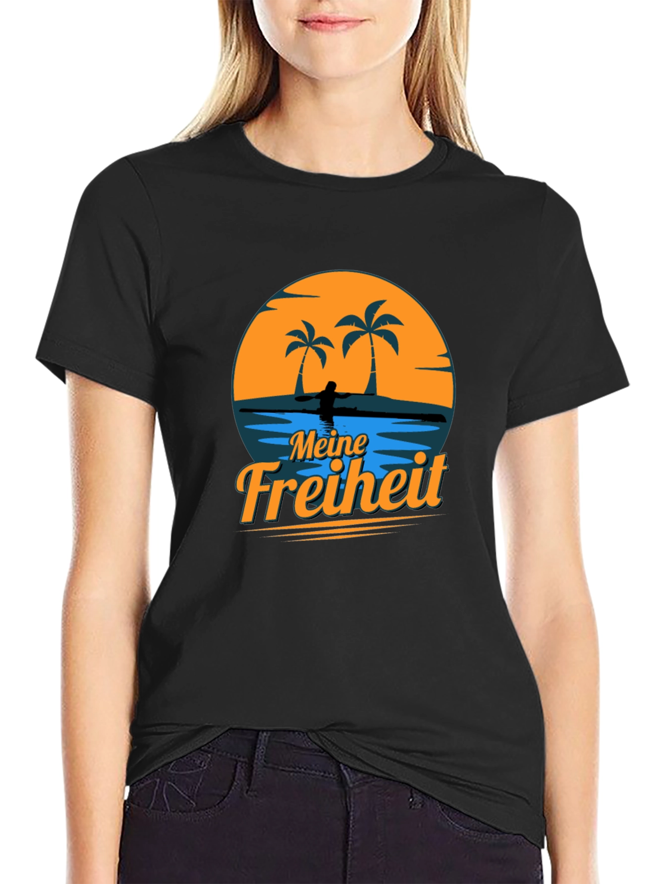 Meine Freiheit Black T-Shirt - Tropical Design