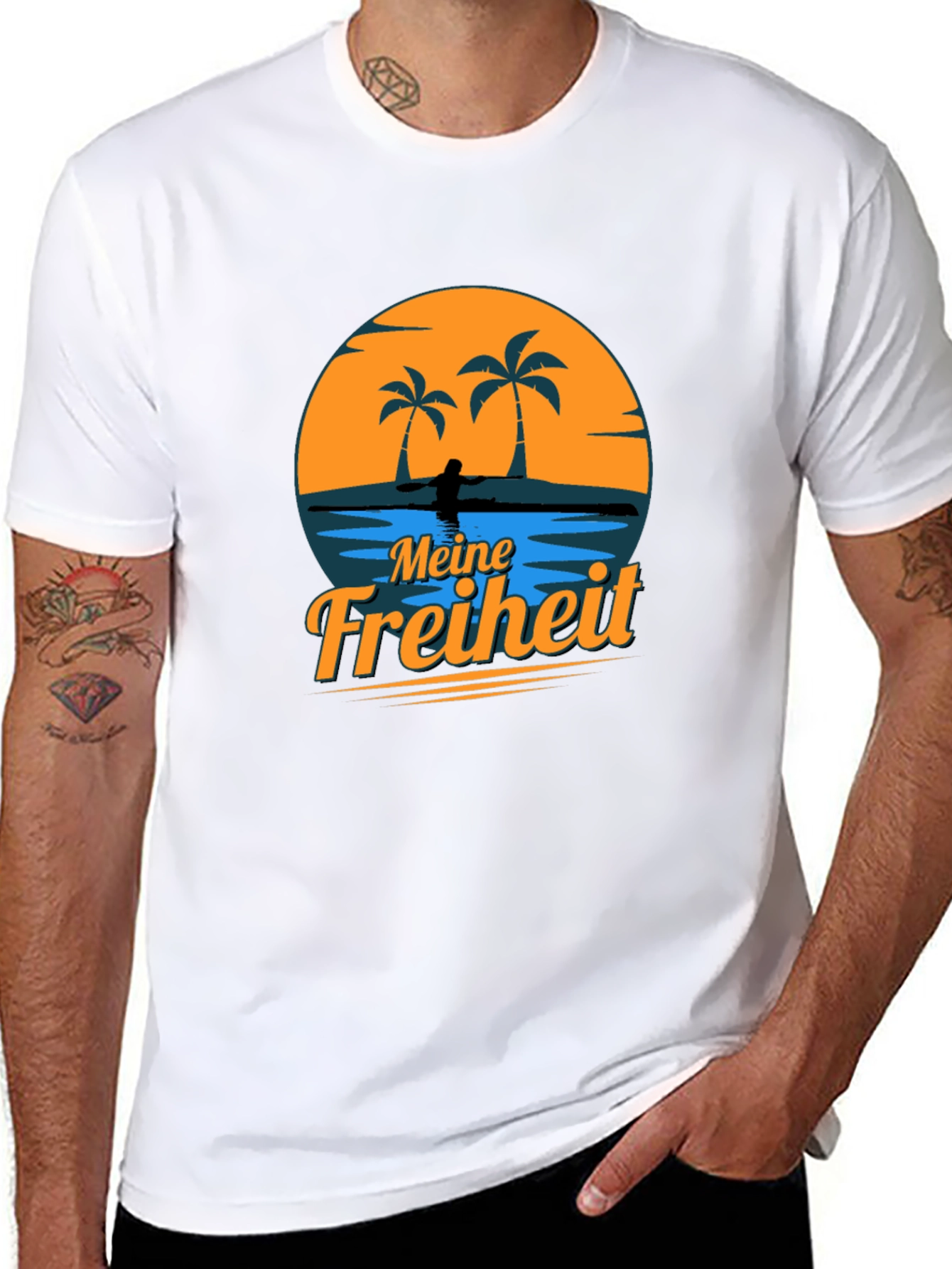 Meine Freiheit Black T-Shirt - Tropical Design