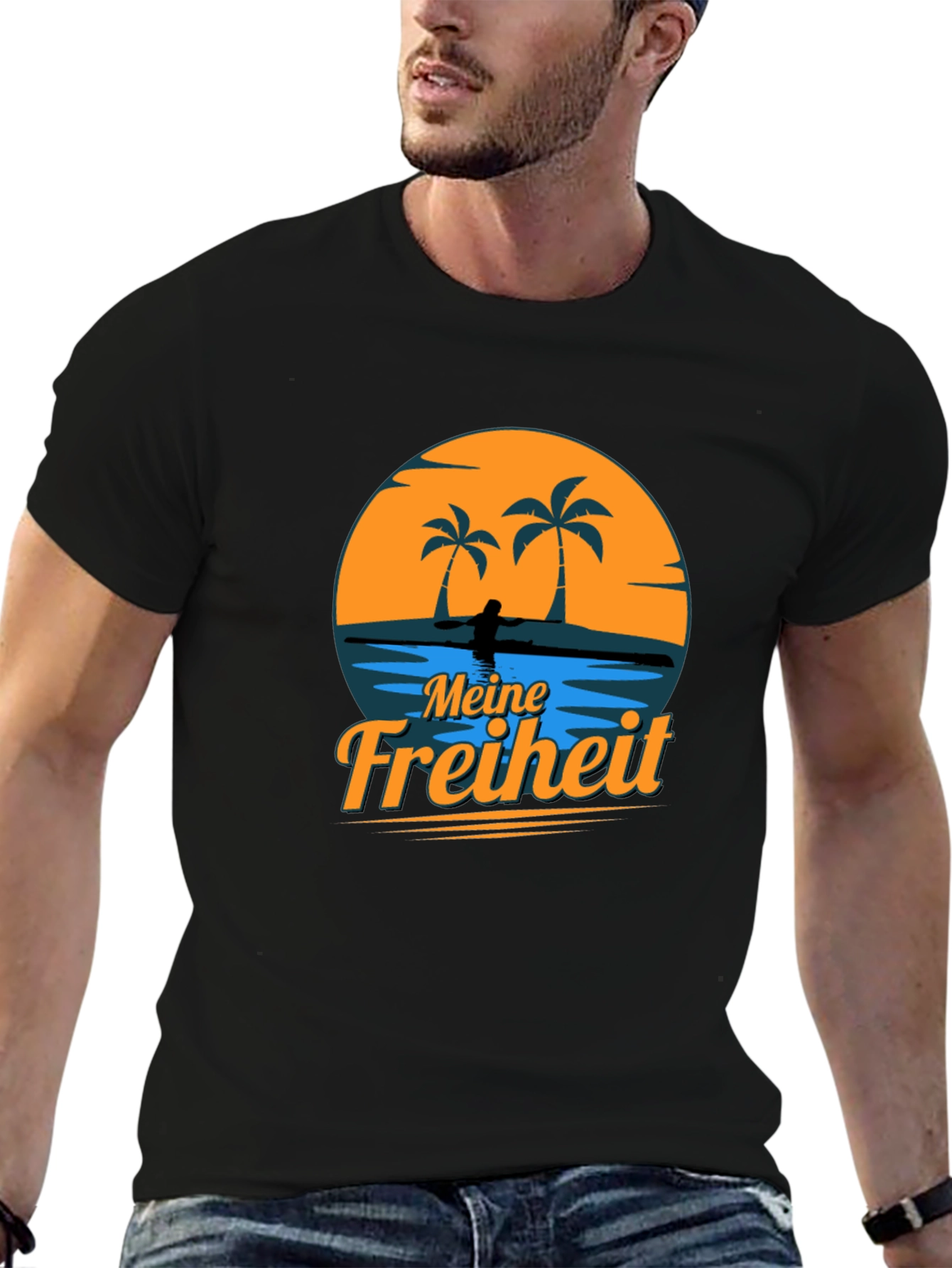 Meine Freiheit Black T-Shirt - Tropical Design