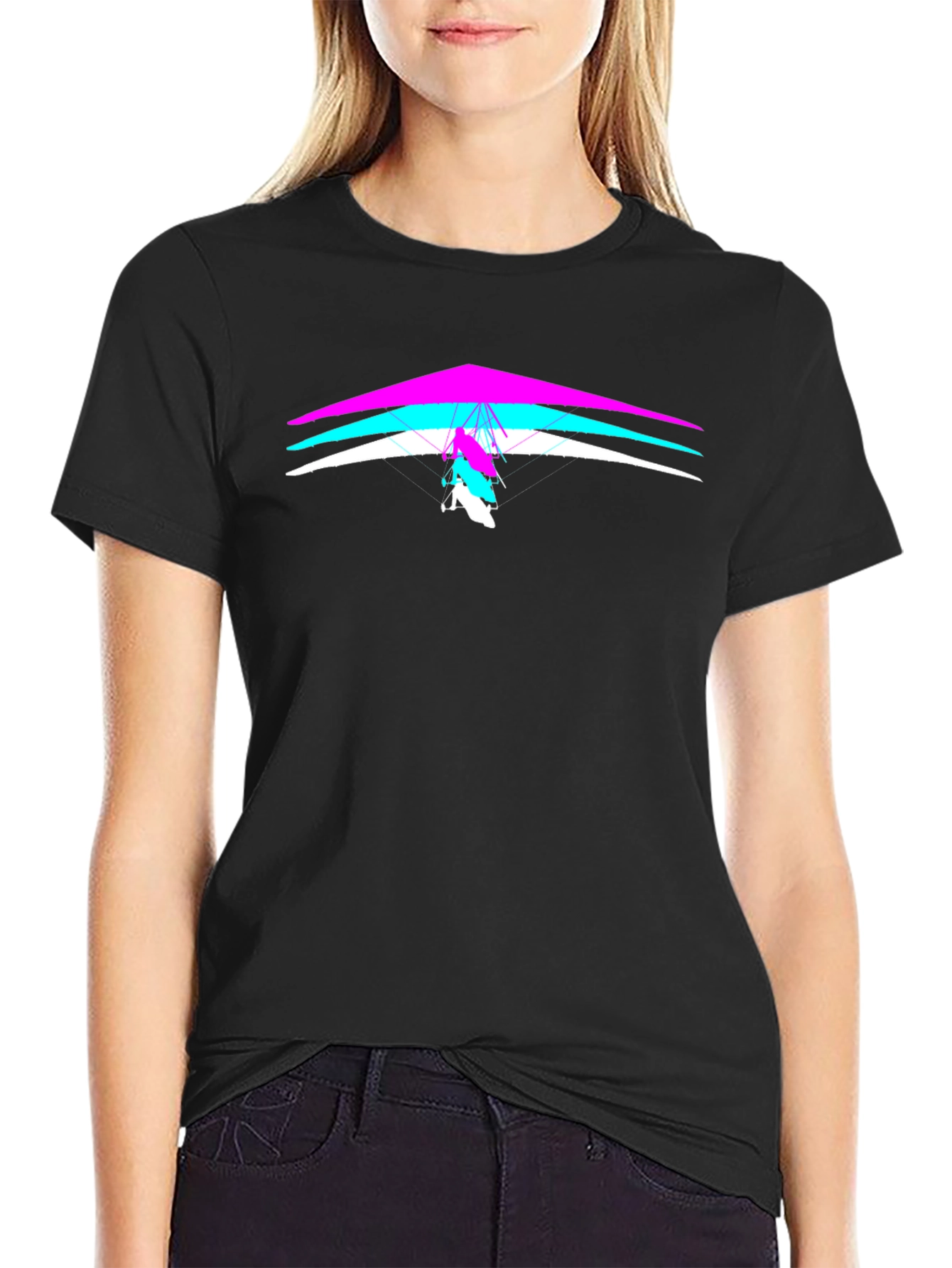 Hang Gliding Graphic Tee - Black Crew Neck T-Shirt
