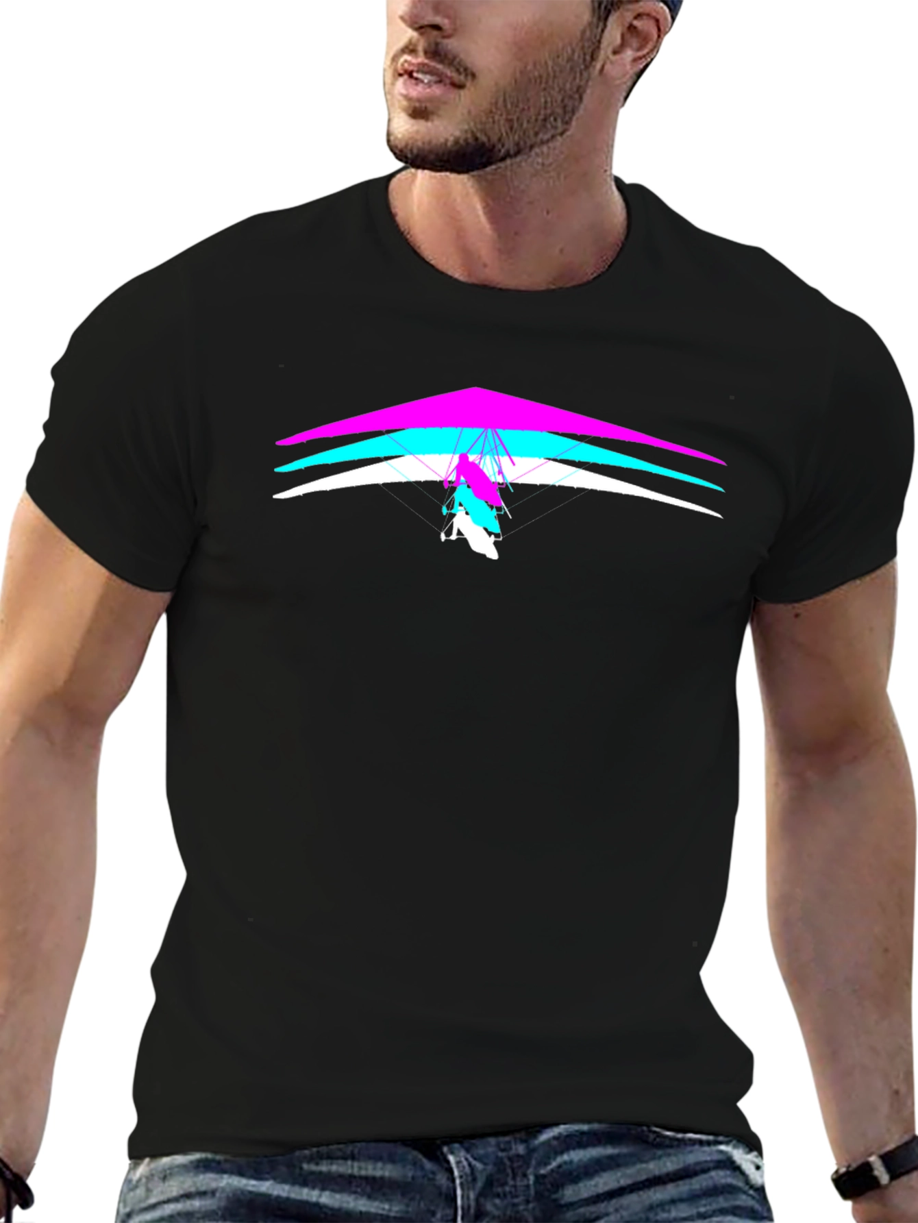 Hang Gliding Graphic Tee - Black Crew Neck T-Shirt