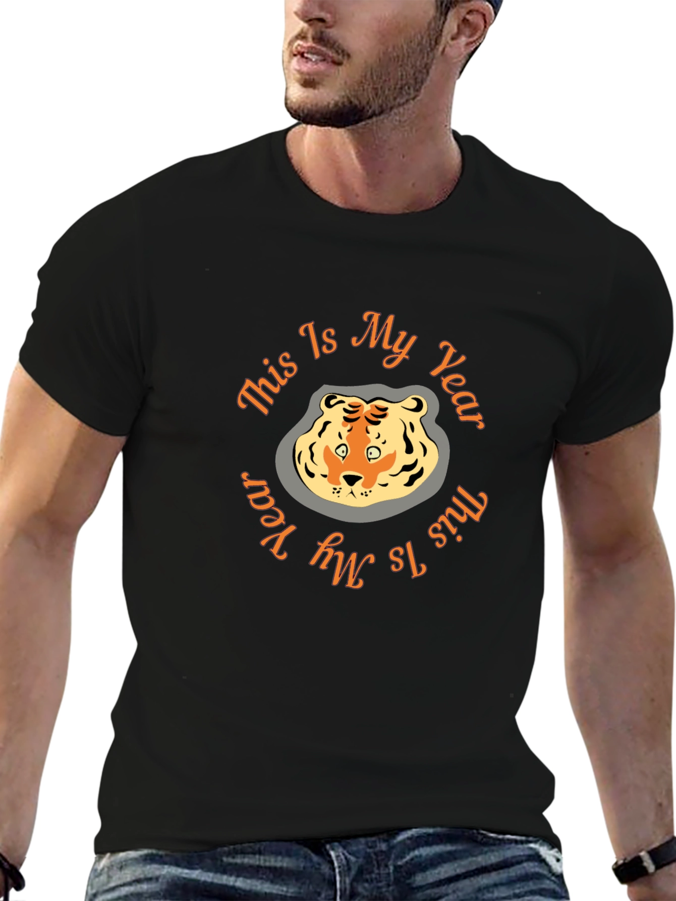 Tiger Year Graphic Tee - Black Cotton Comfort