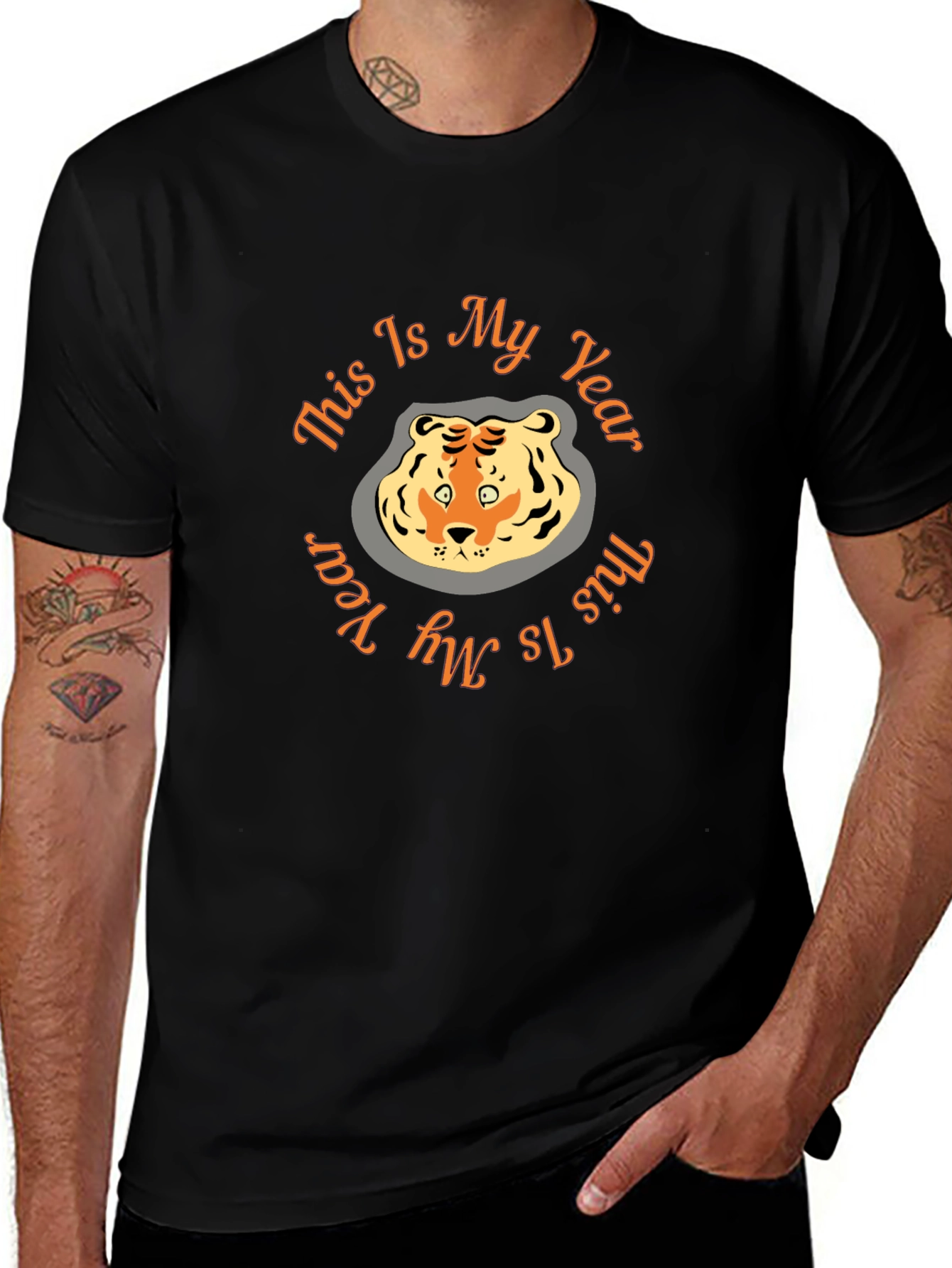 Tiger Year Graphic Tee - Black Cotton Comfort
