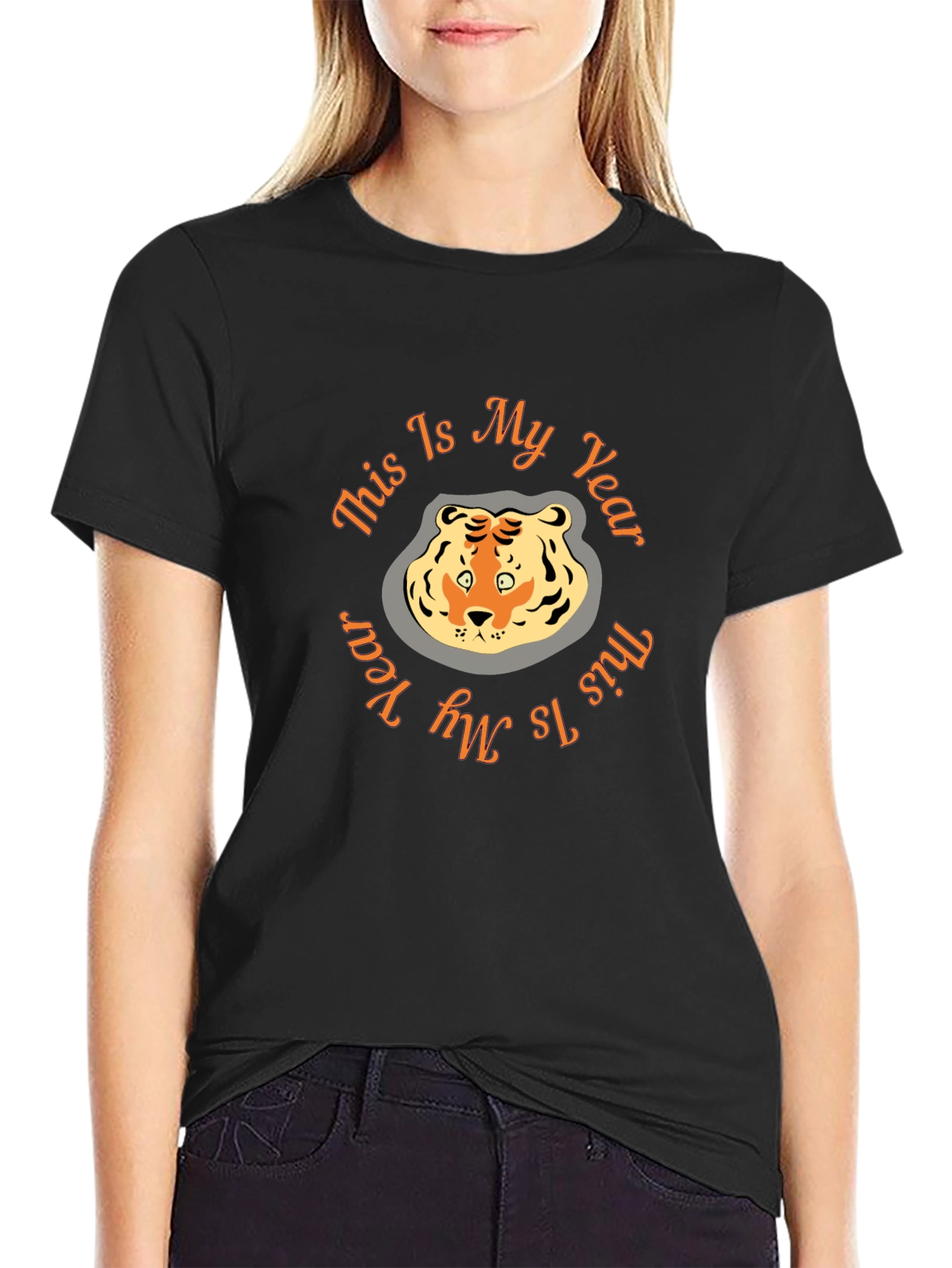 Tiger Year Graphic Tee - Black Cotton Comfort