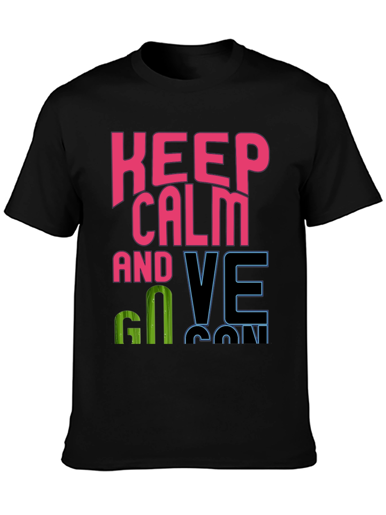 Keep Calm and Go Vegan Black Graphic Tee