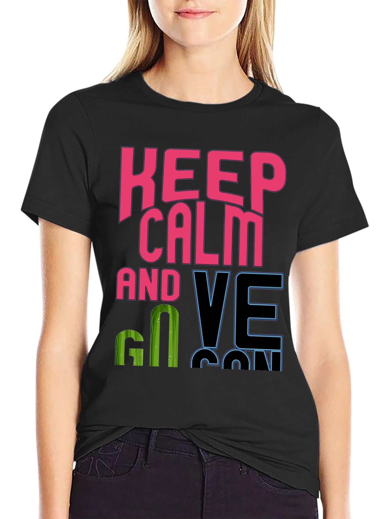 Keep Calm and Go Vegan Black Graphic Tee