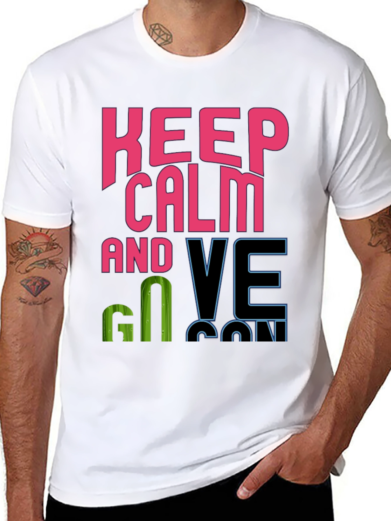 Keep Calm and Go Vegan Black Graphic Tee