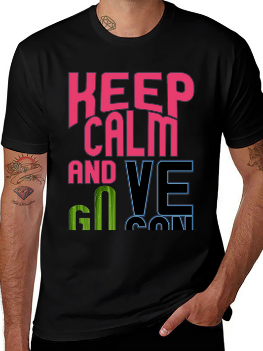 Keep Calm and Go Vegan Black Graphic Tee