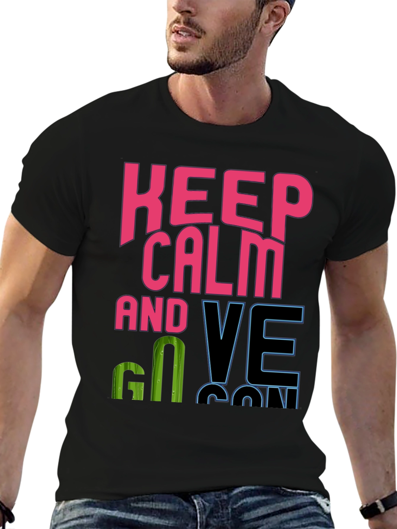 Keep Calm and Go Vegan Black Graphic Tee