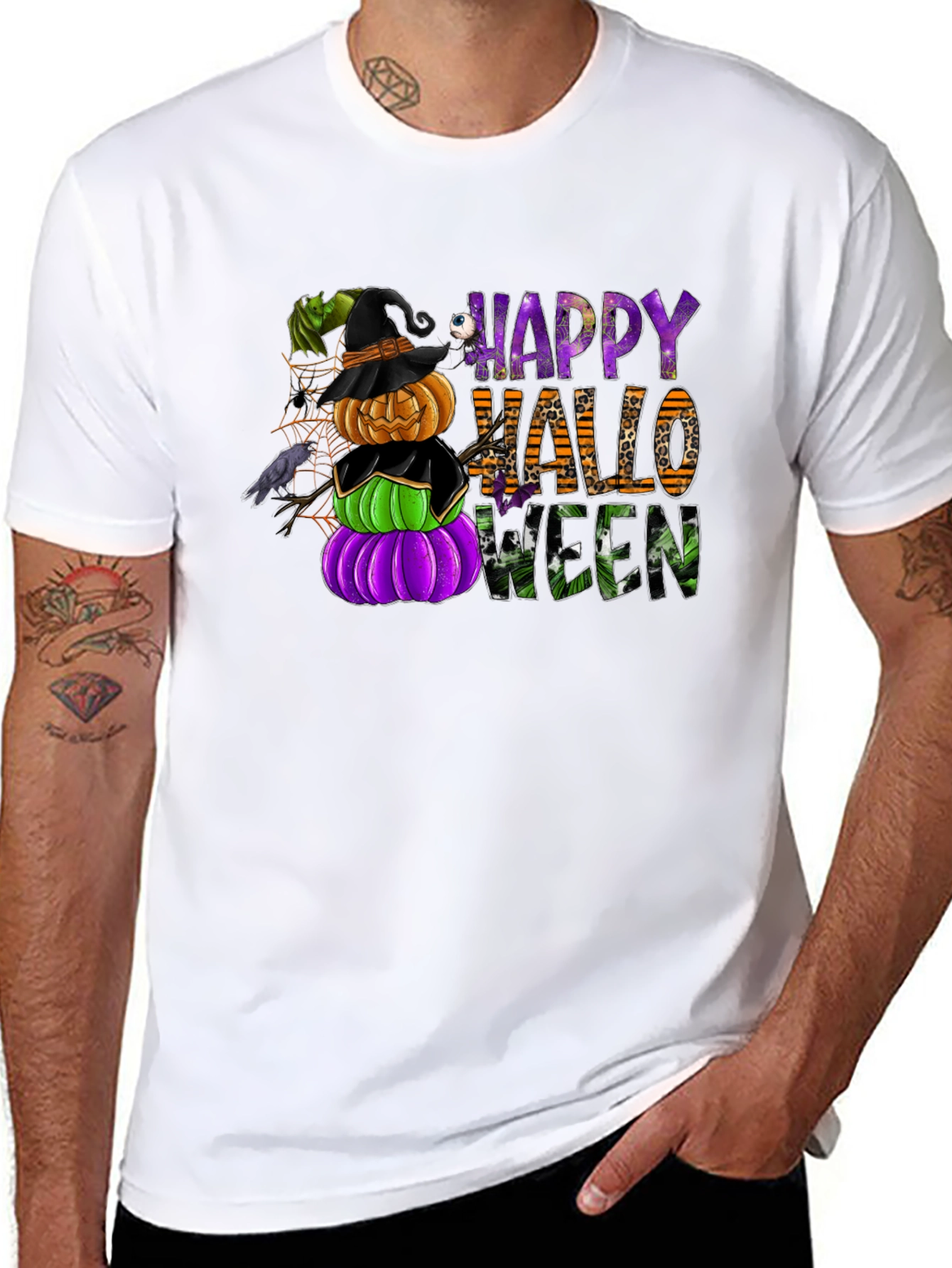Happy Halloween Stacked Pumpkins Tee