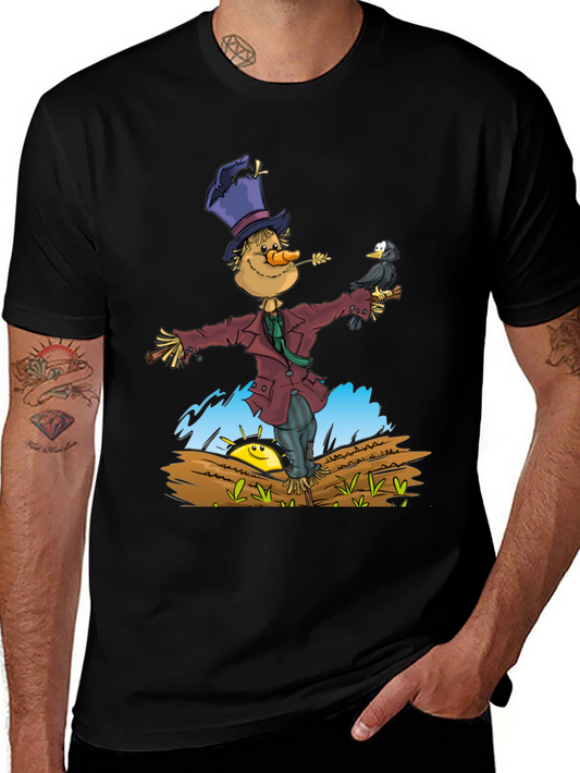 Scarecrow & Crow Graphic Tee - Black Cotton T-Shirt